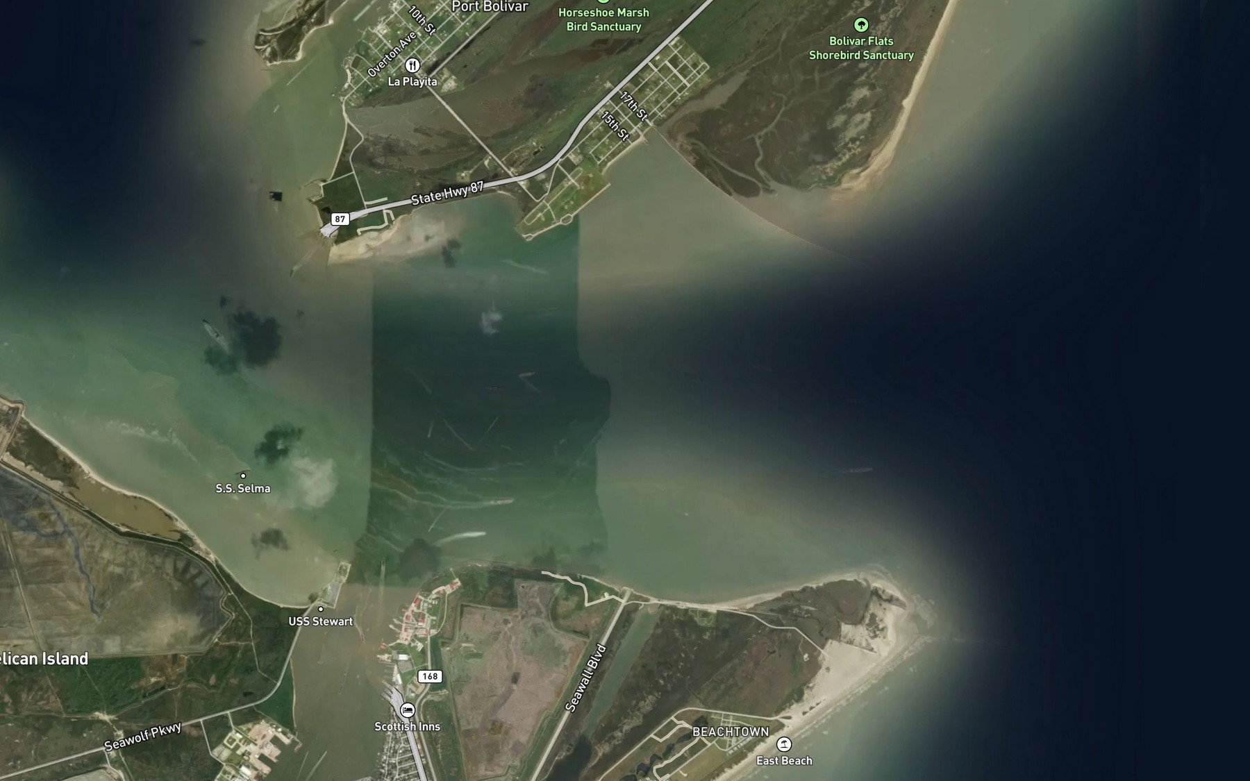 Satellite map of the Bolivar Roads