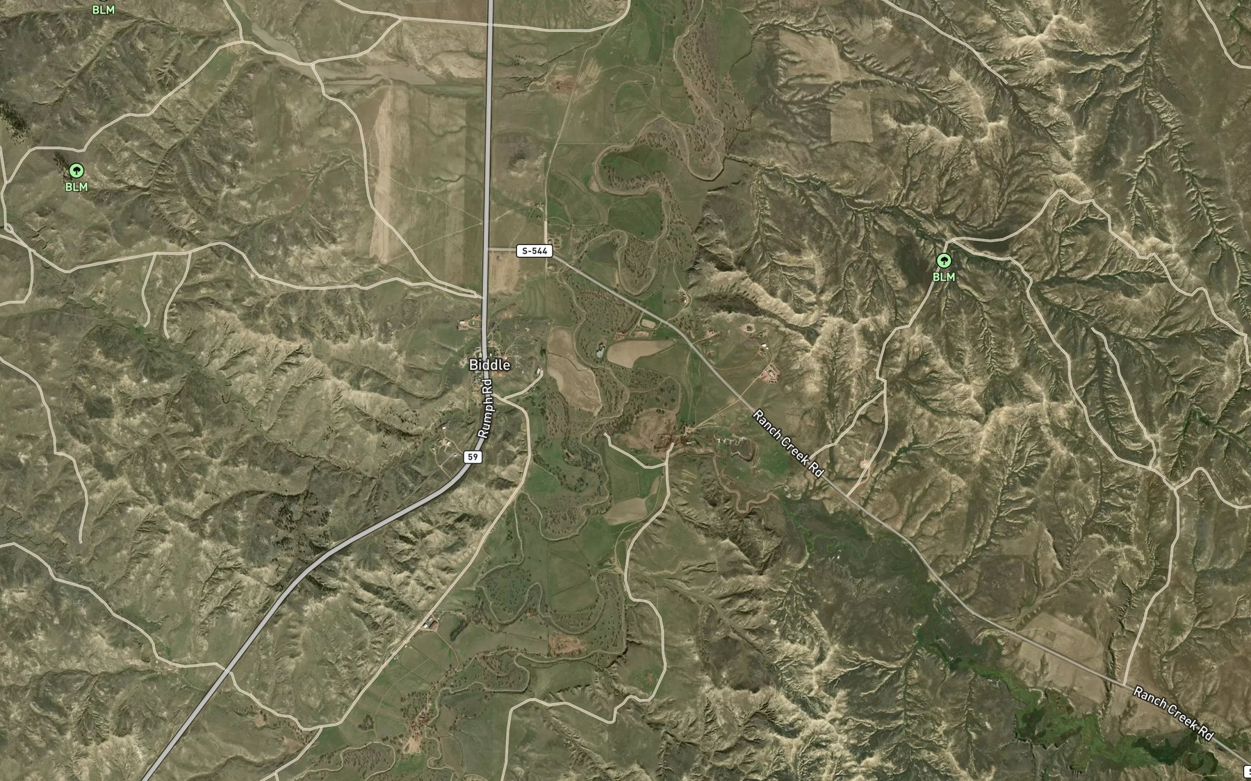Satellite map of the Ranch Creek