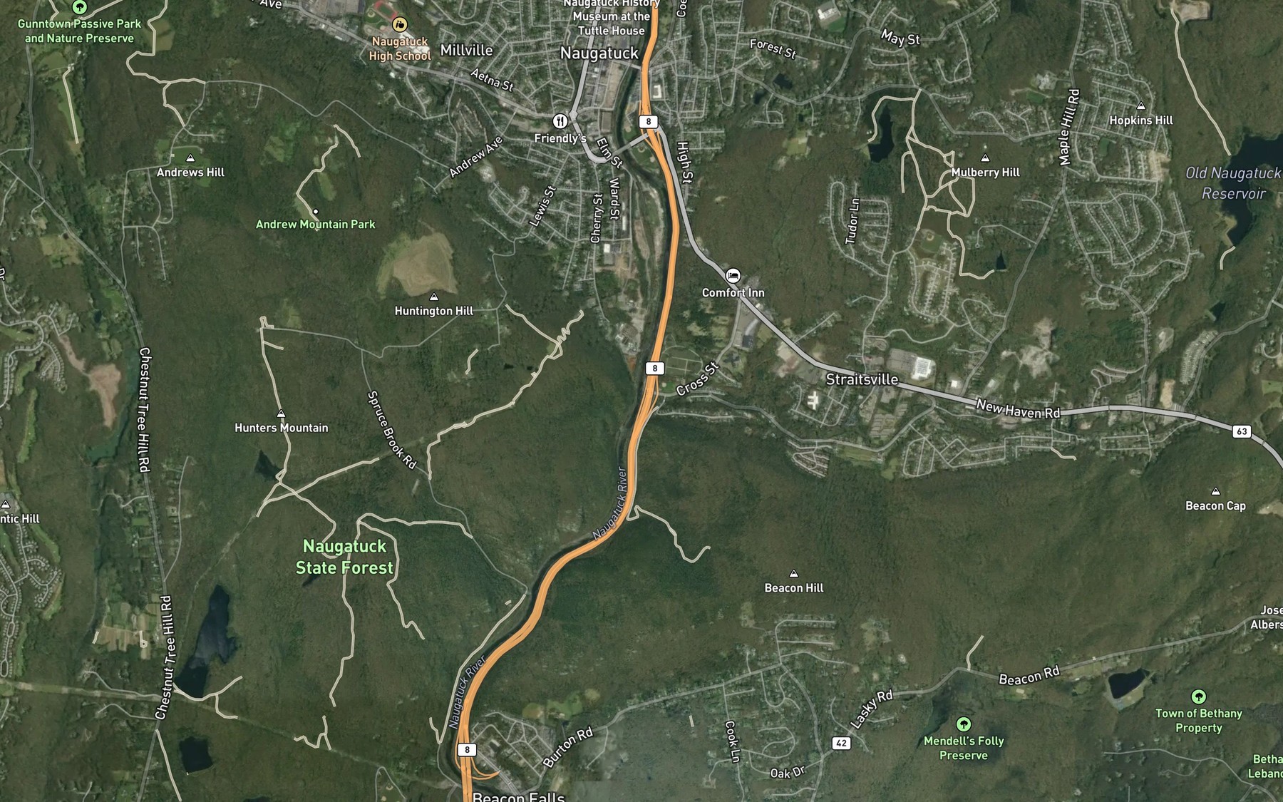Satellite map of the Beacon Hill Brook