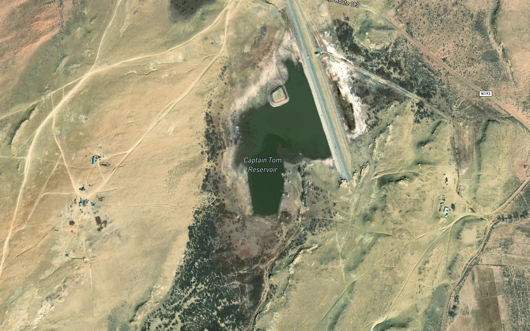 Satellite map of the Captain Tom Reservoir