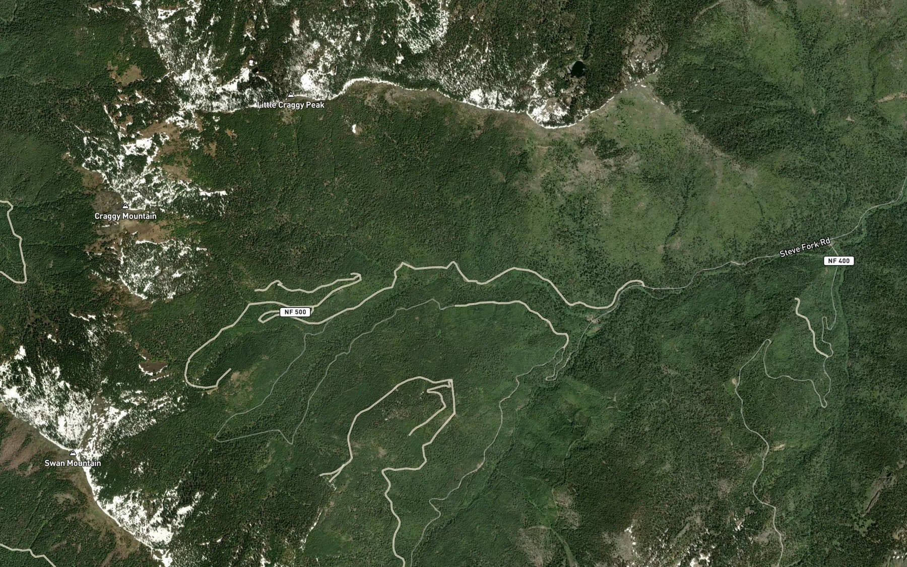 Satellite map of the Little Craggy Creek