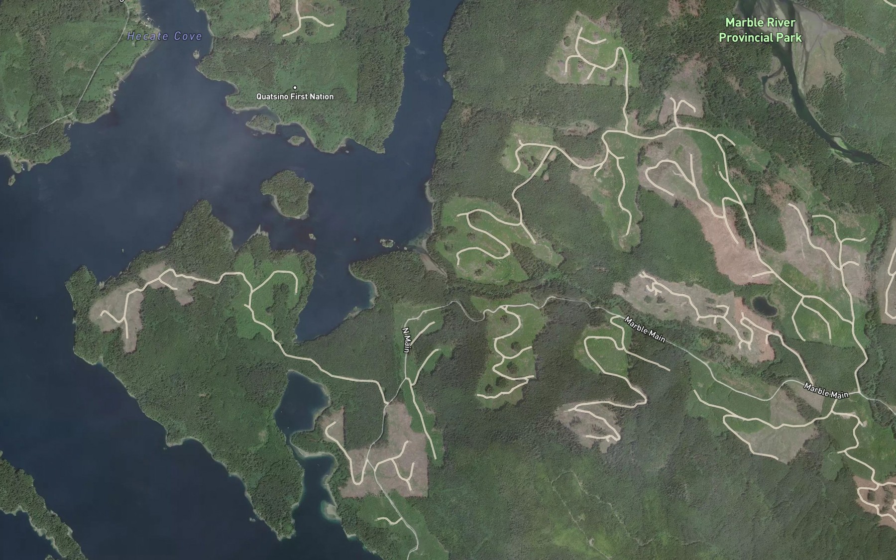 Satellite map of the Kwokwesta Creek