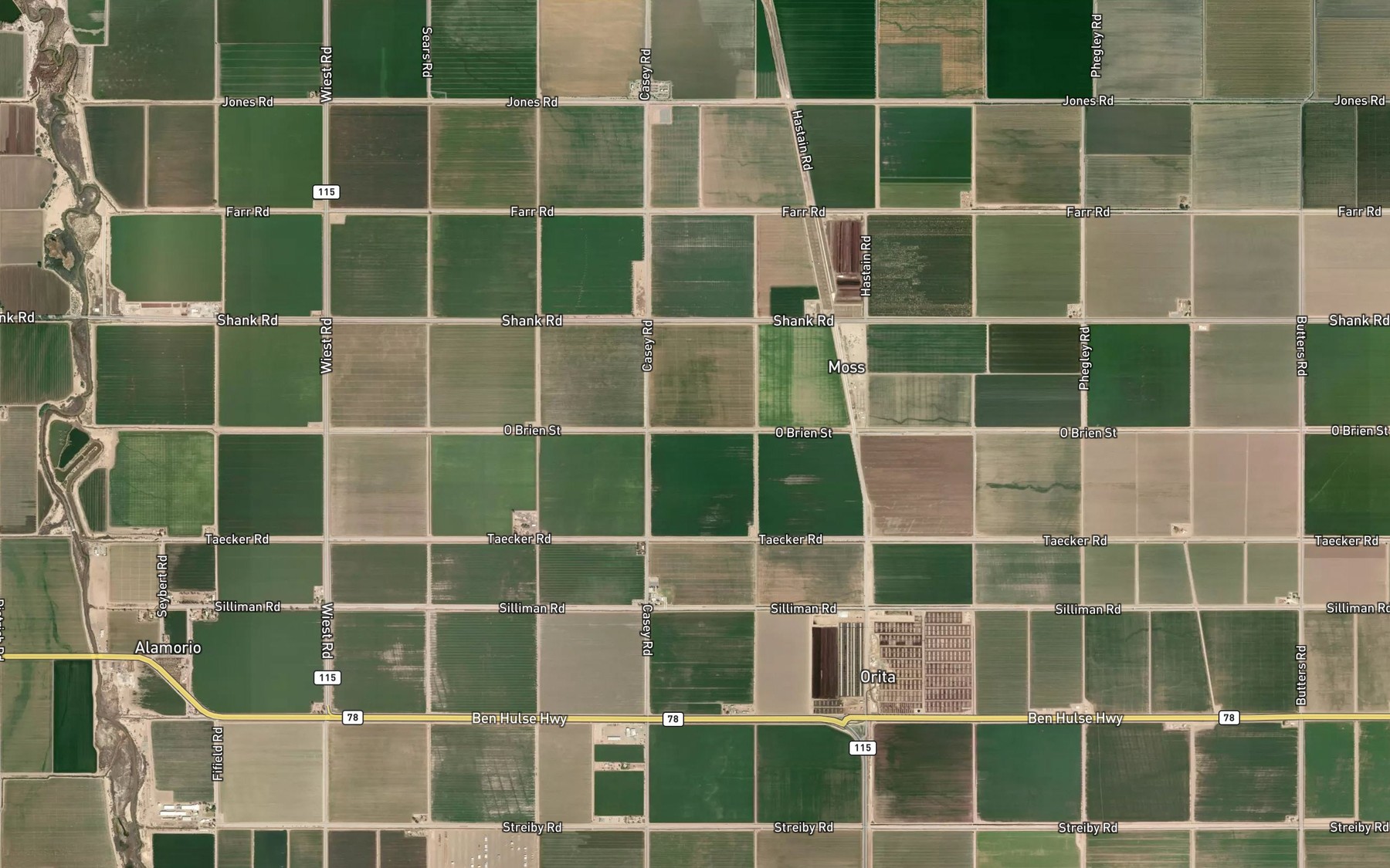 Satellite map of the Moss Drain