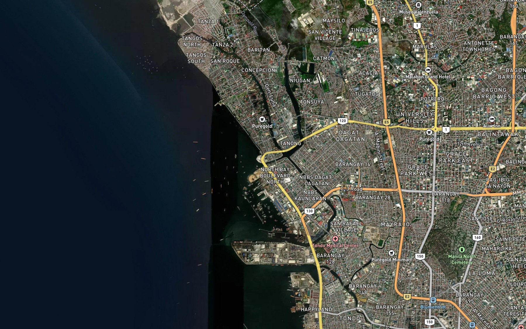 Satellite map of the Malabon River