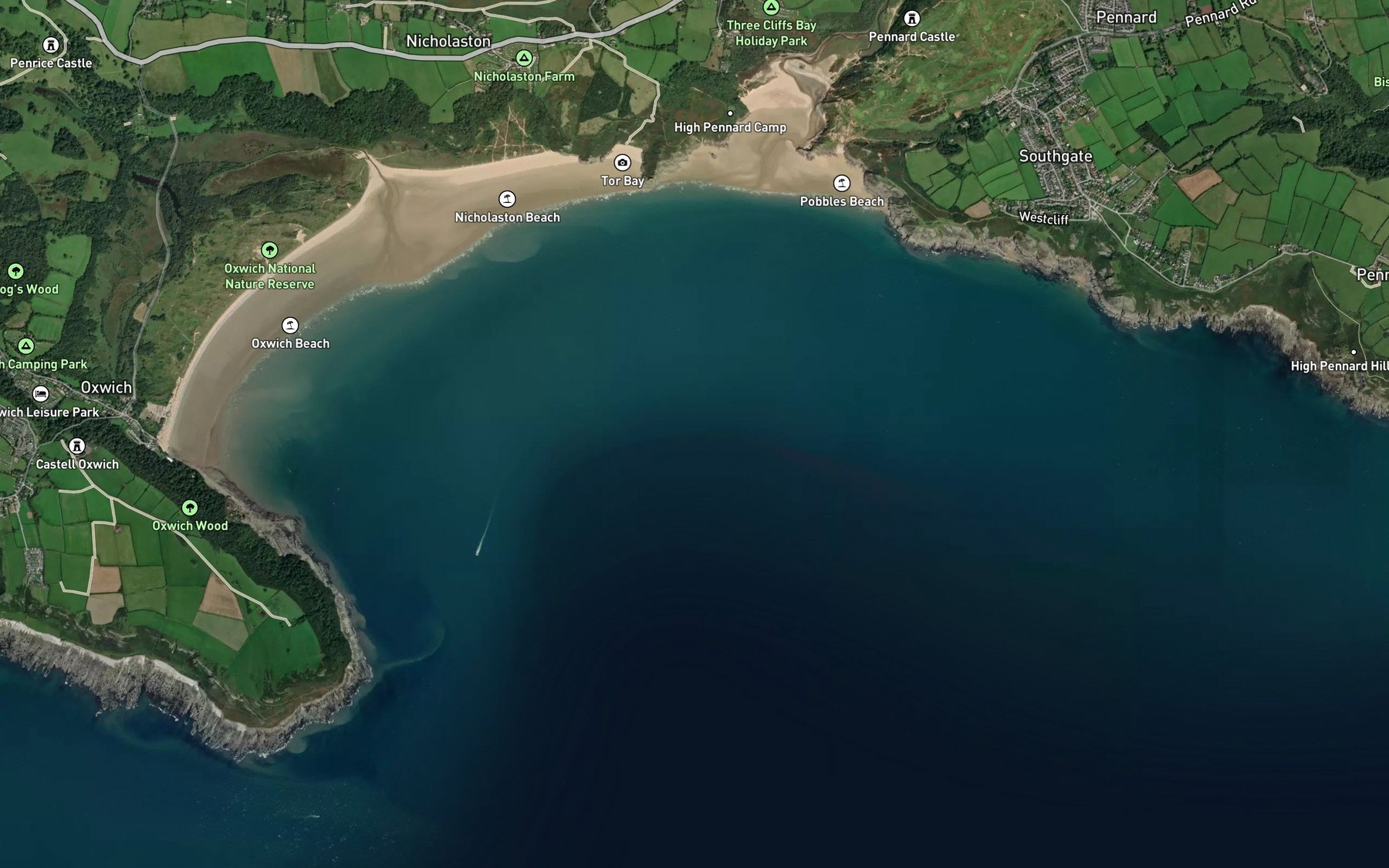 Satellite map of the Oxwich Bay