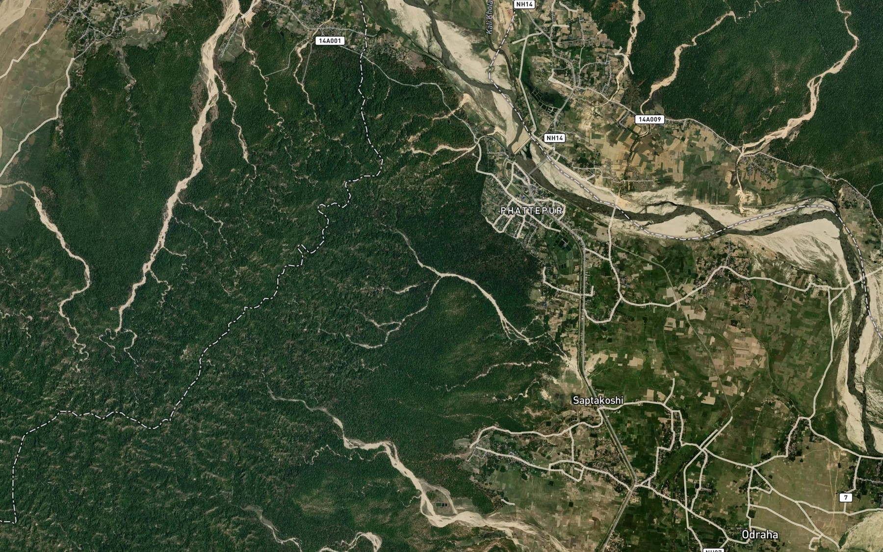 Satellite map of the Jhadi Khola