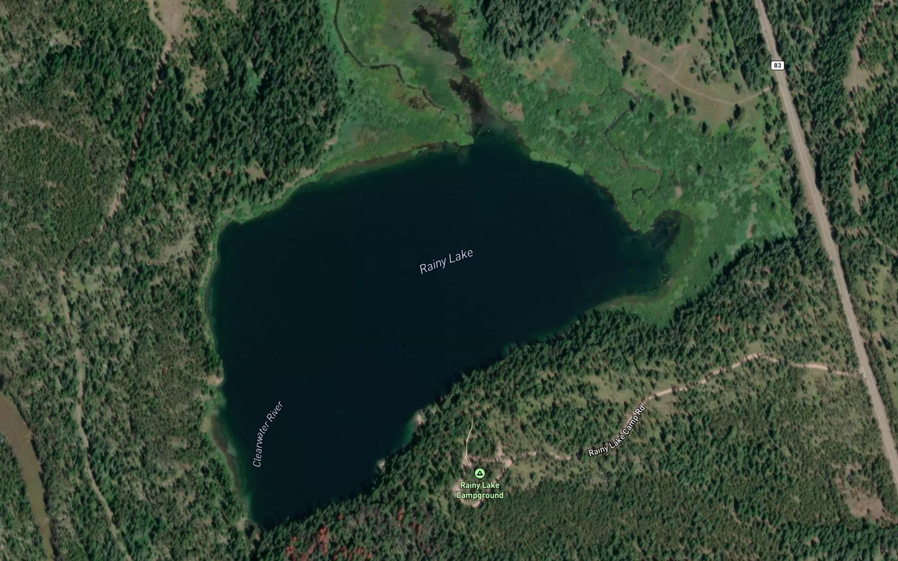 Satellite map of the Rainy Lake