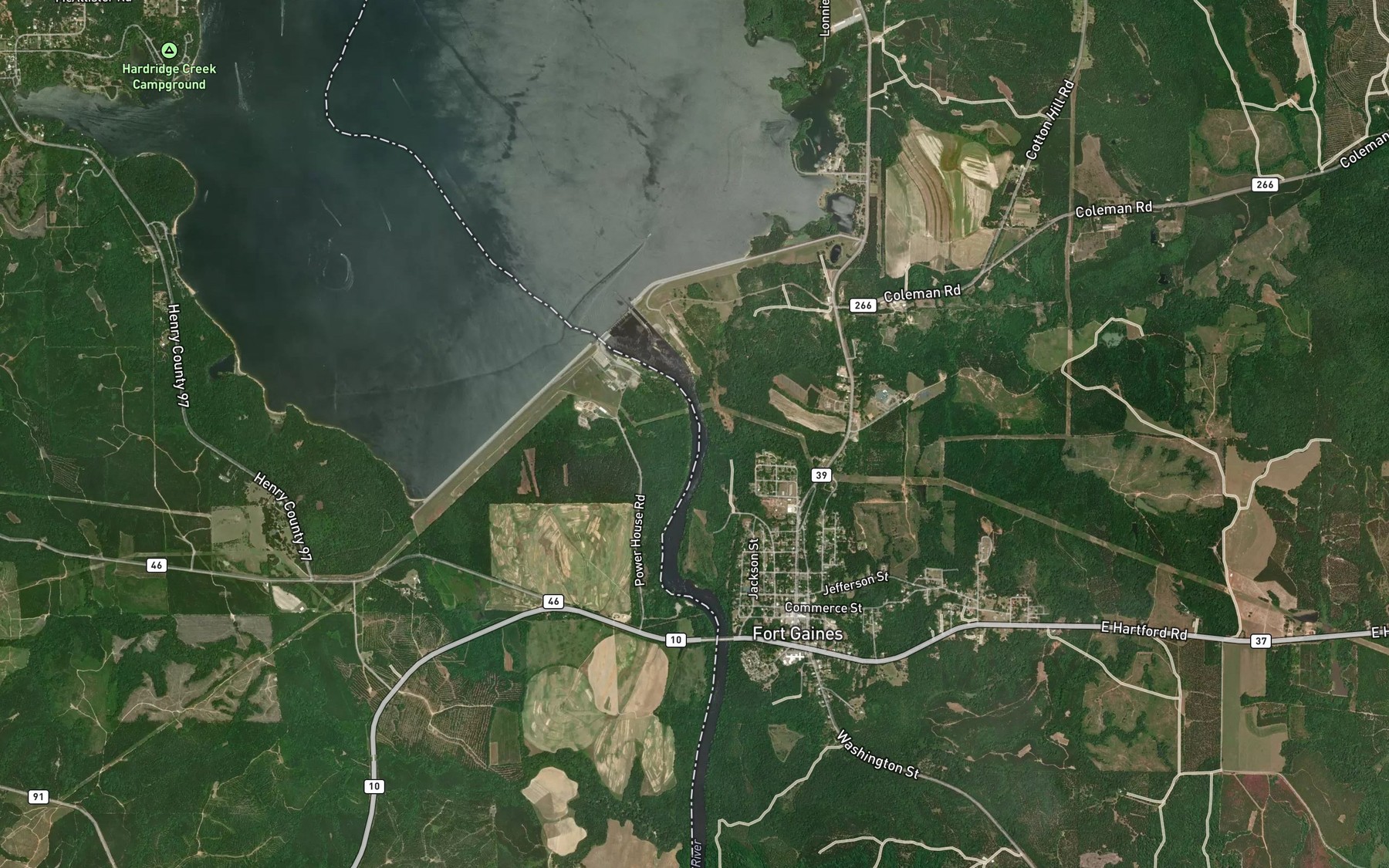 Satellite map of the Chattahoochee River, Alabama Bank