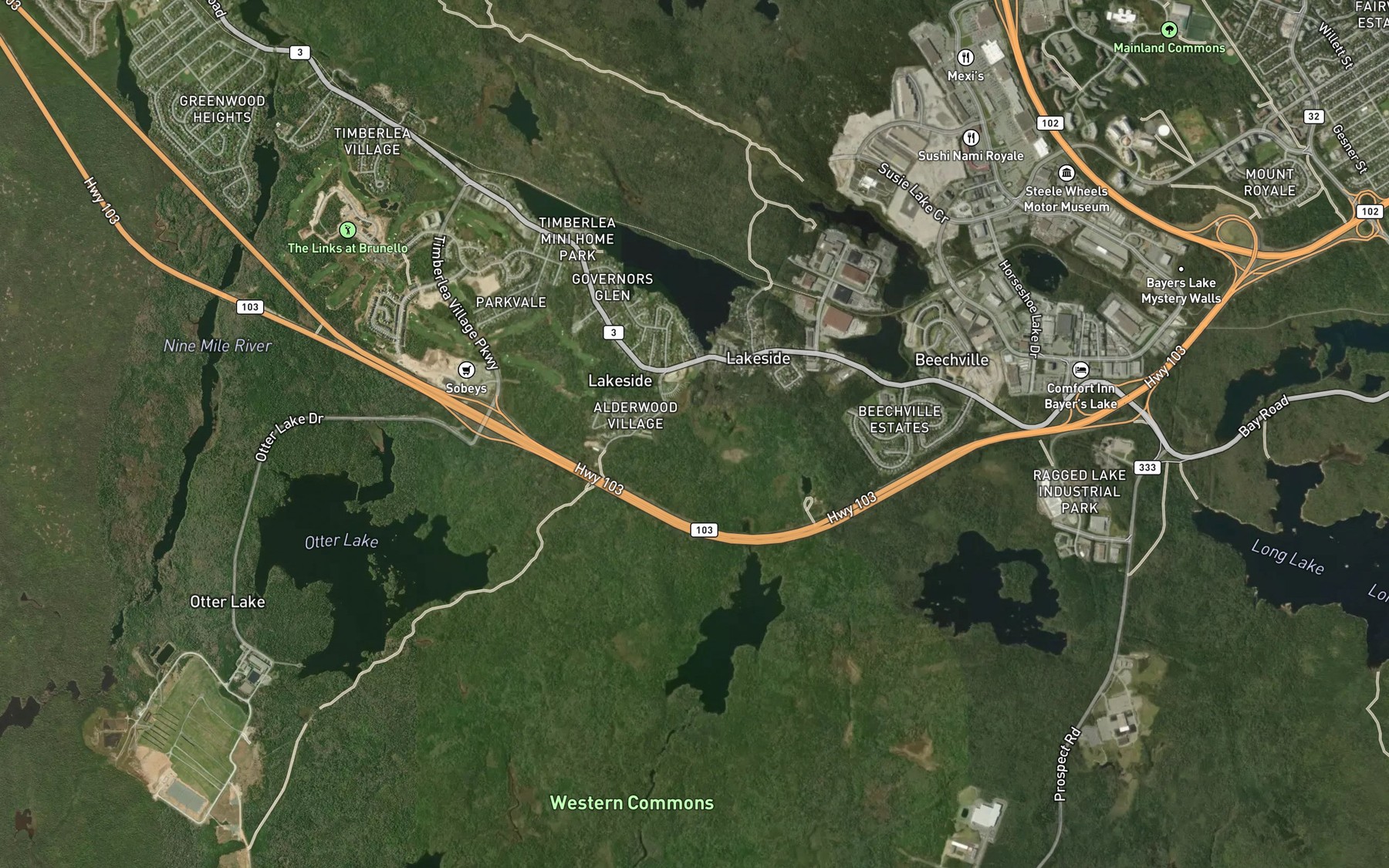 Satellite map of the Ragged Lake Run