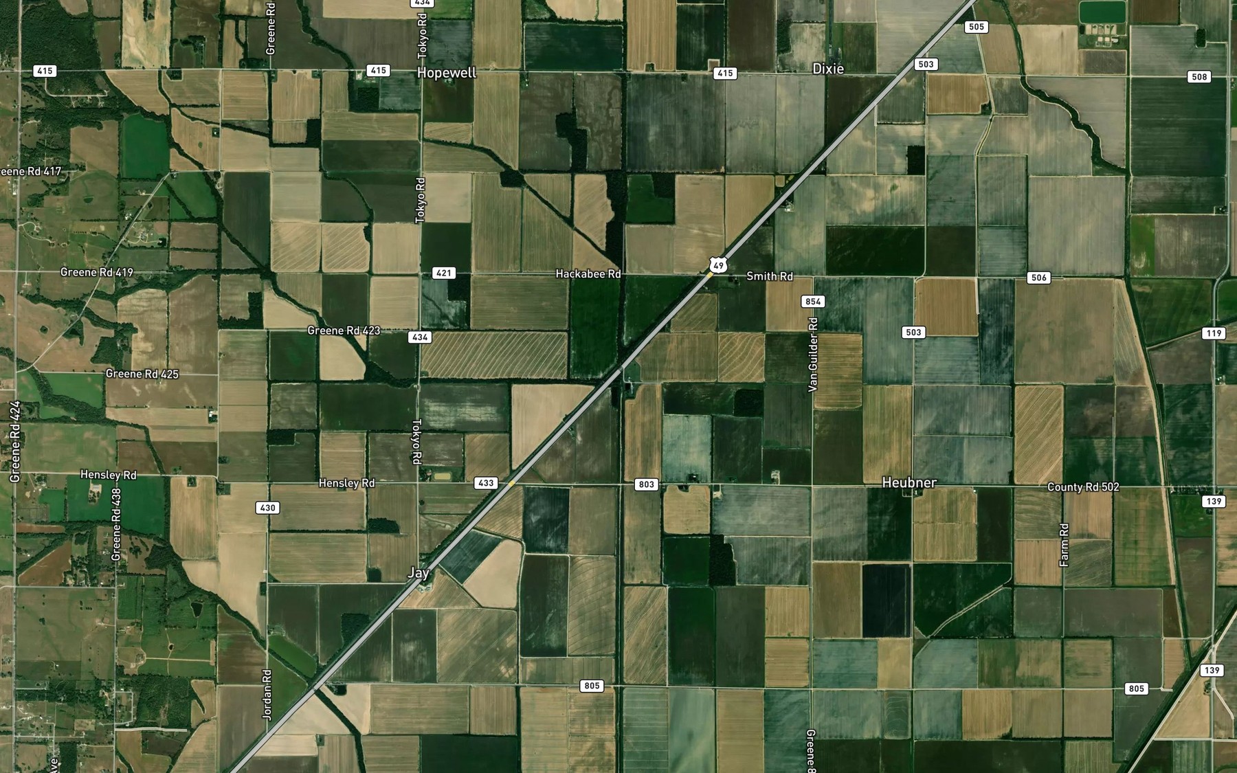 Satellite map of the Johnson Creek