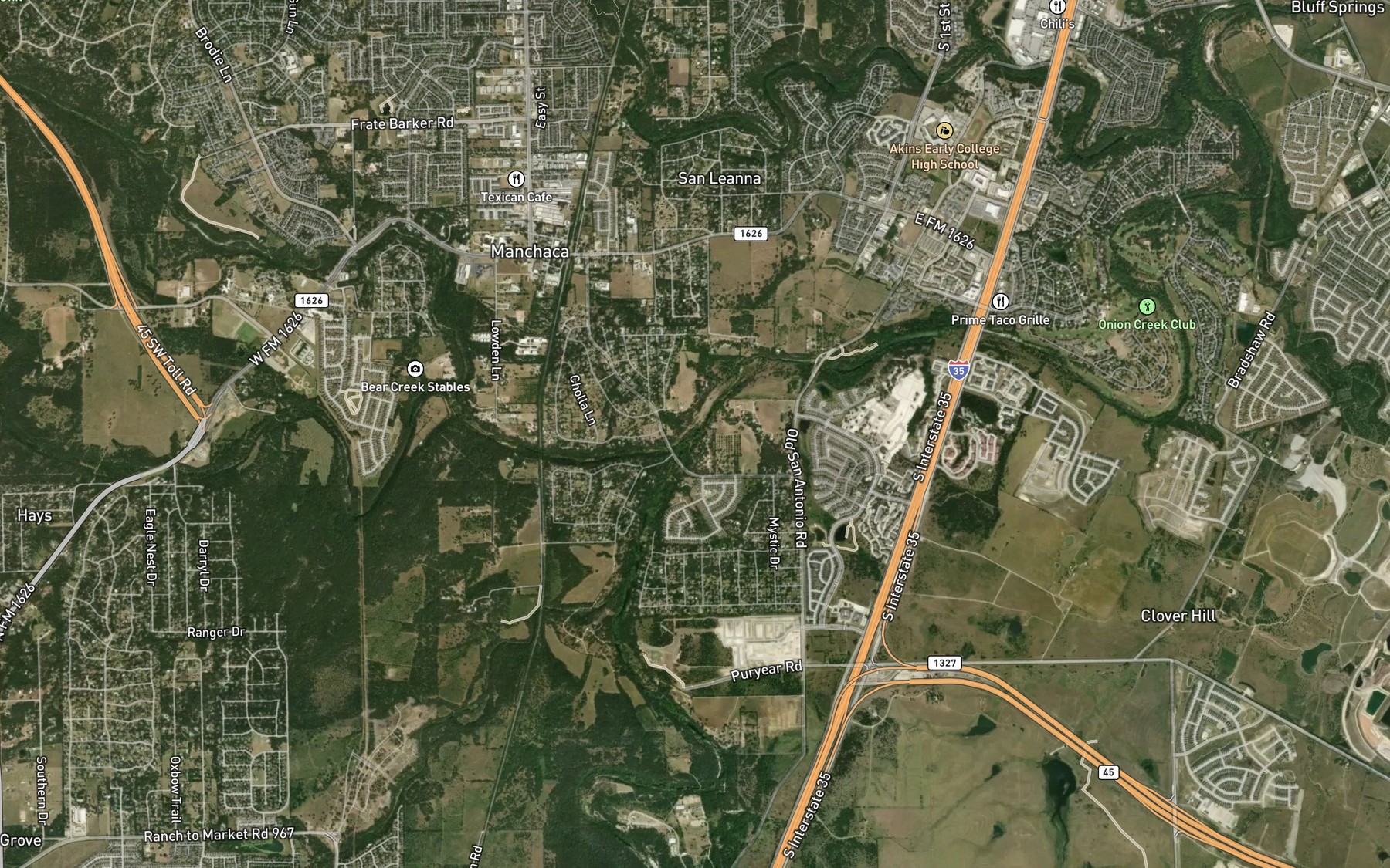 Satellite map of the Bear Creek