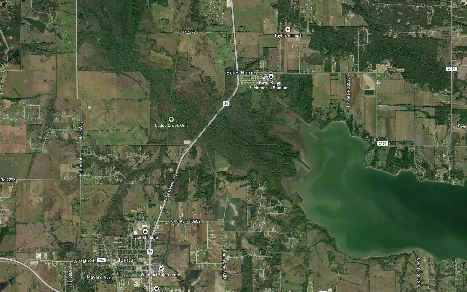 Satellite map of the Bois d'arc Creek