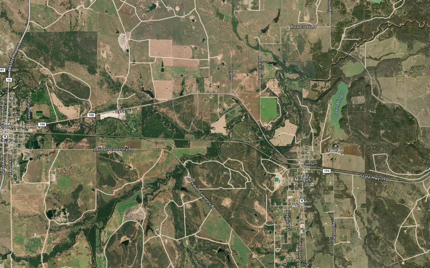 Satellite map of the South Fork Palo Pinto Creek