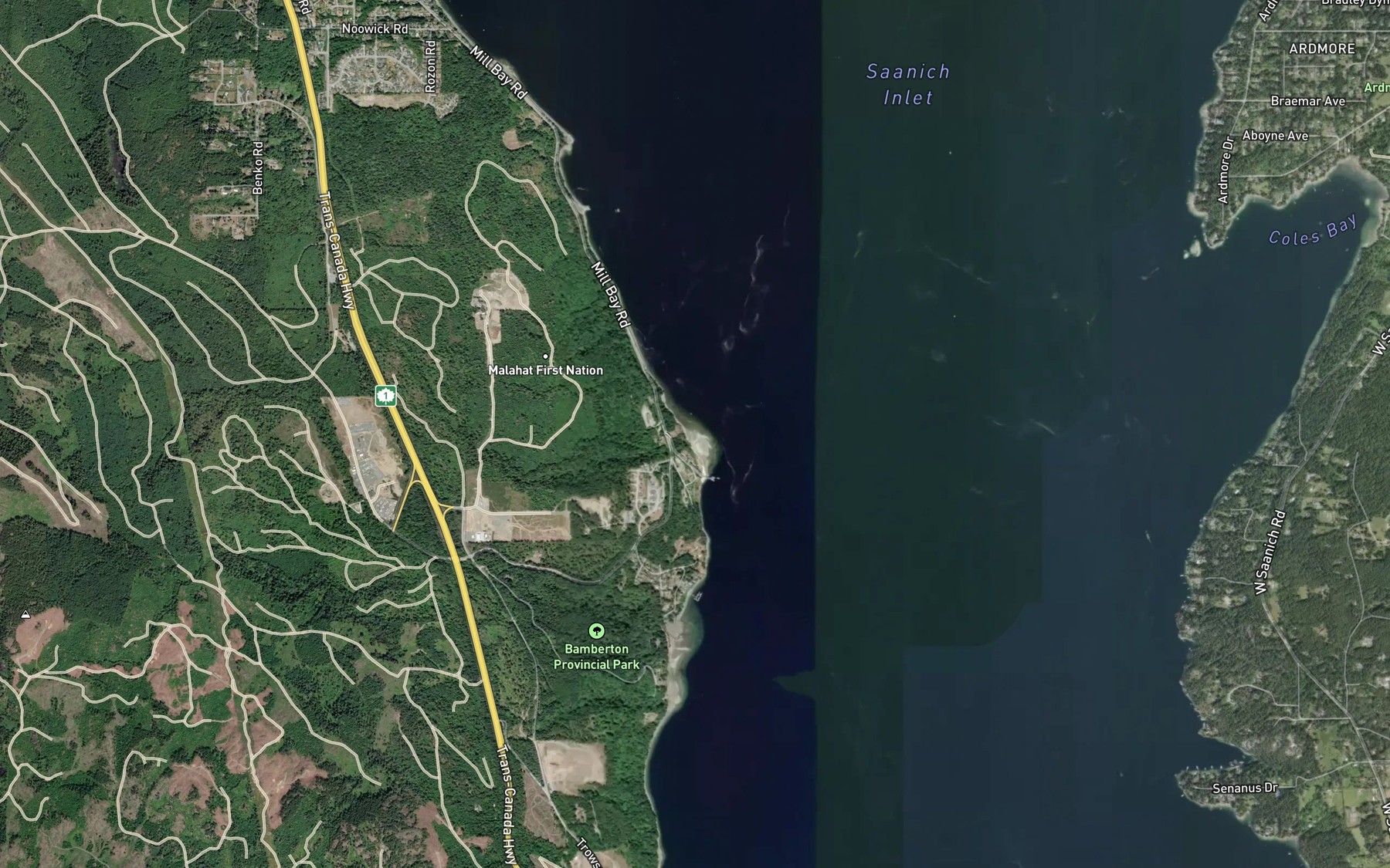 Satellite map of the Malahat Creek