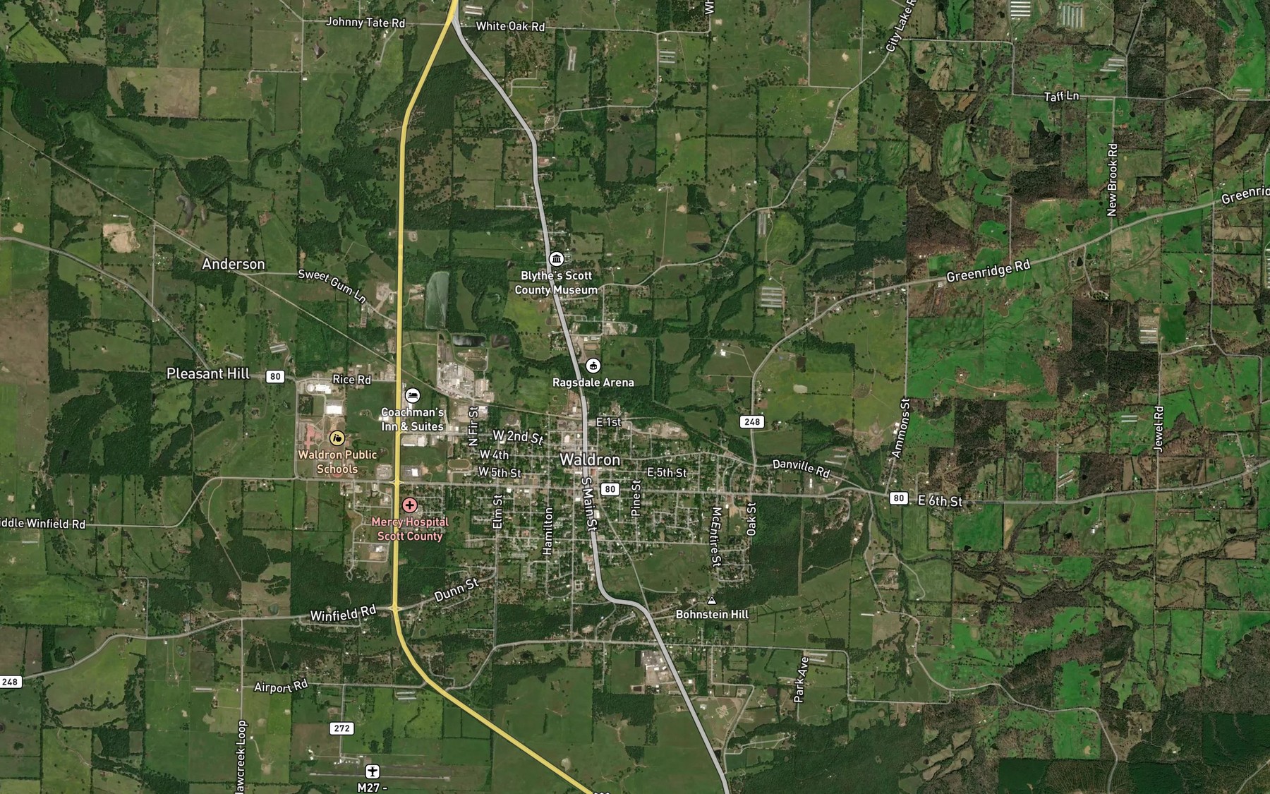 Satellite map of the East Fork Poteau River
