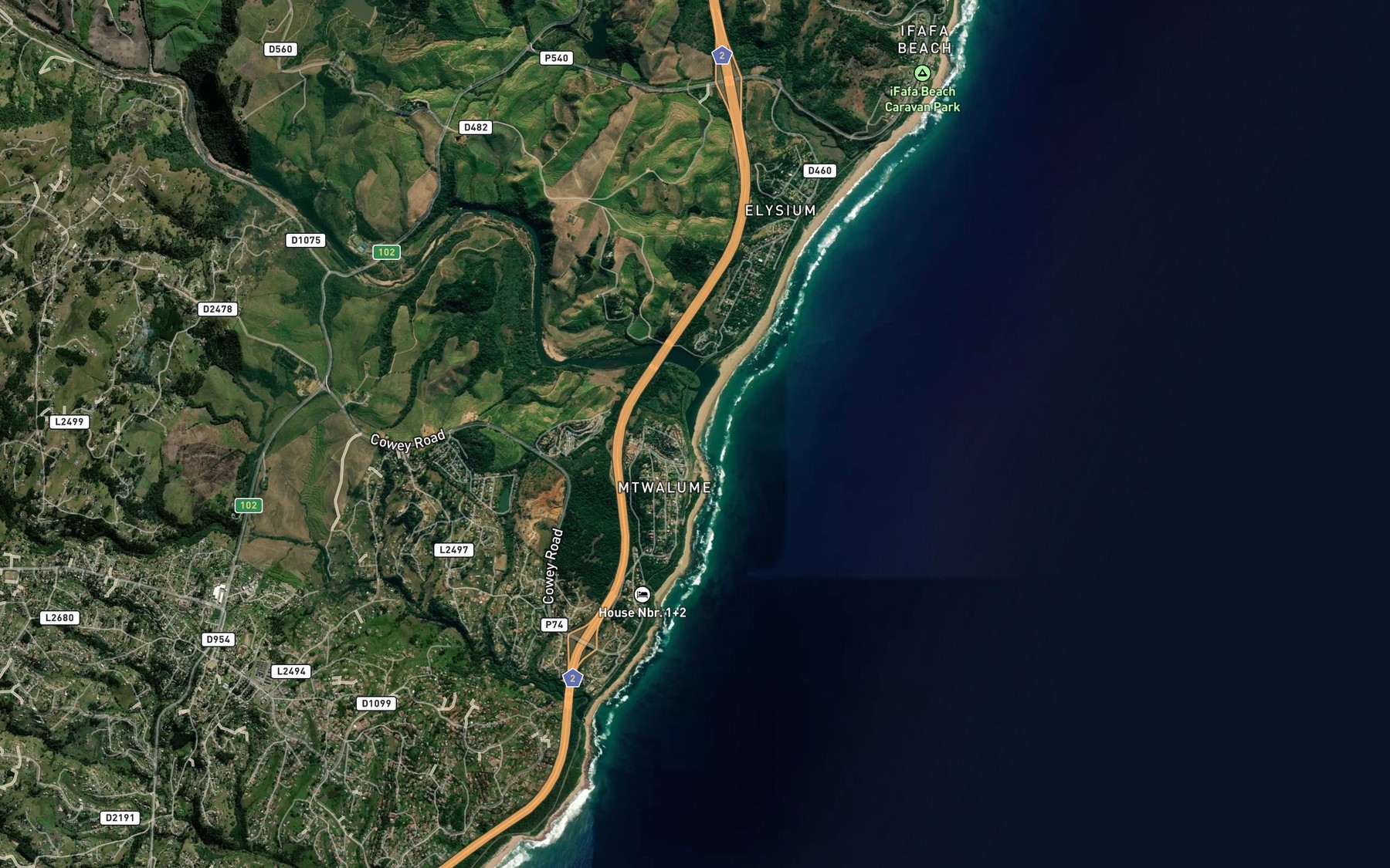 Satellite map of the Mtwalume