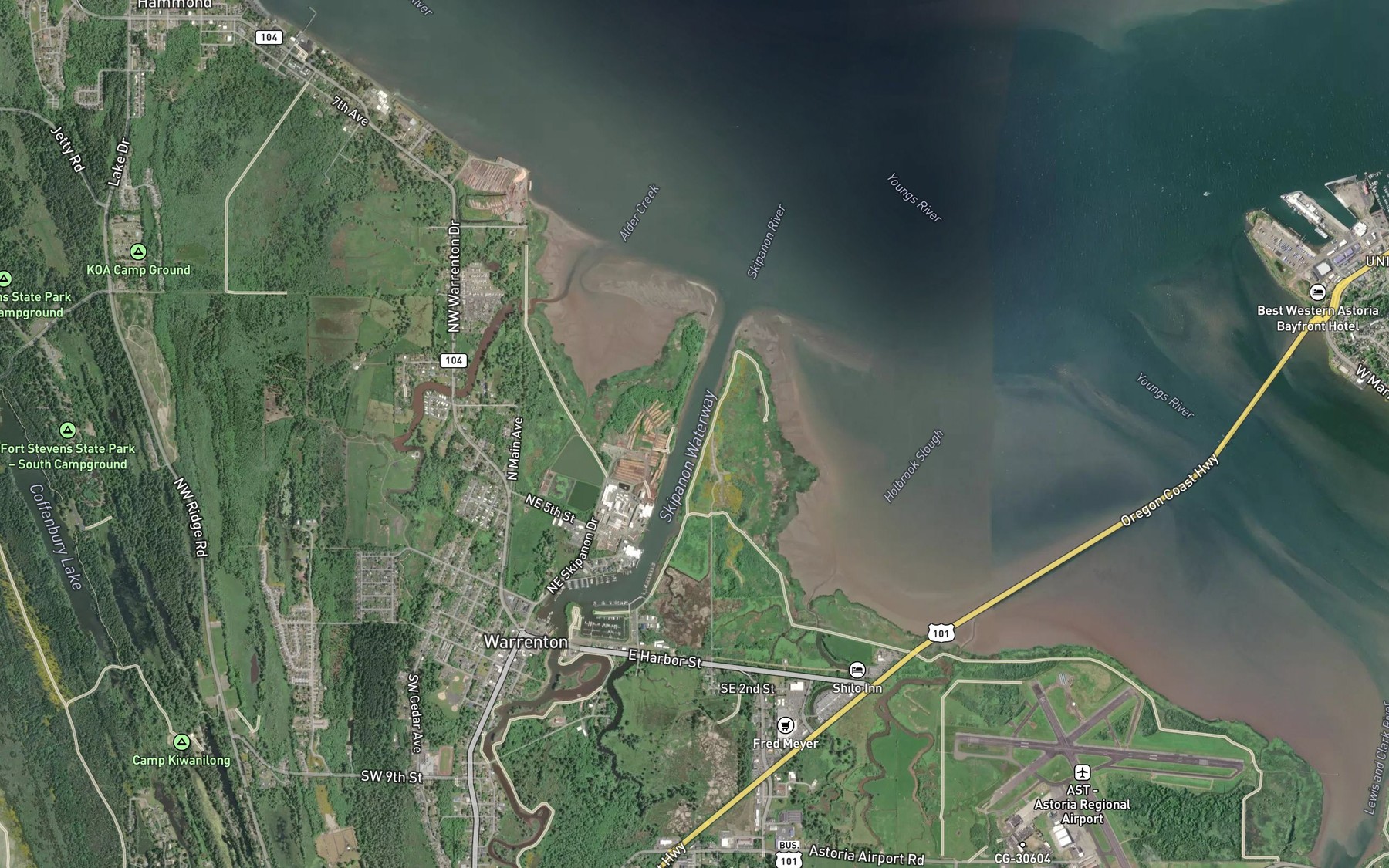 Satellite map of the Skipanon Waterway