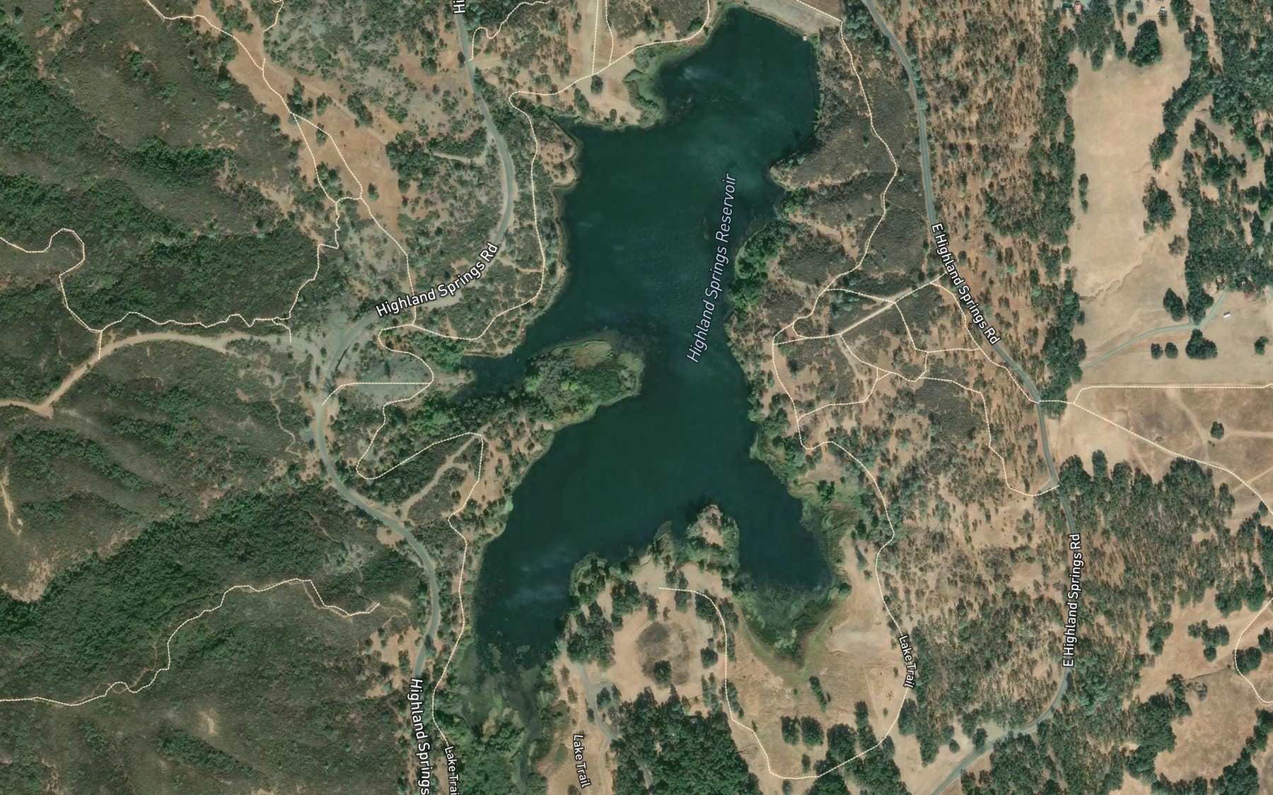 Satellite map of the Highland Springs Reservoir