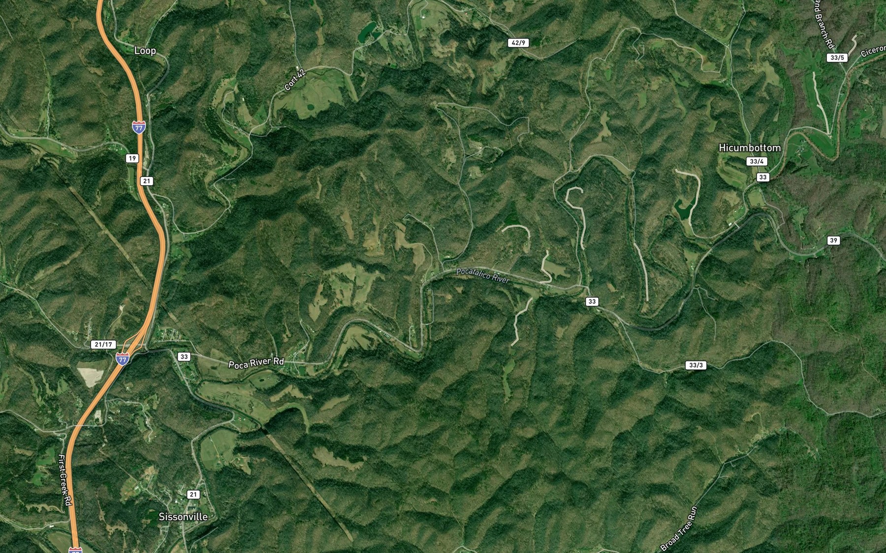 Satellite map of the Rocky Shoal Creek