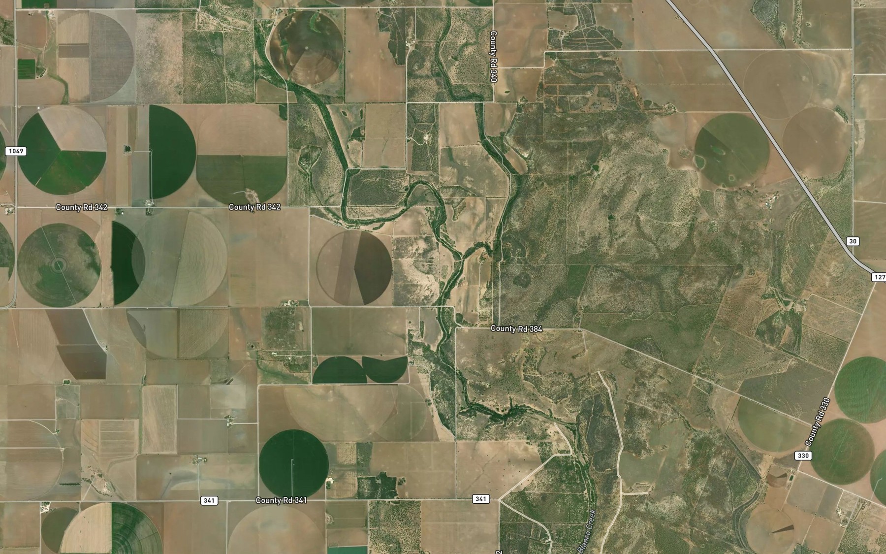 Satellite map of the Little Blanco Creek