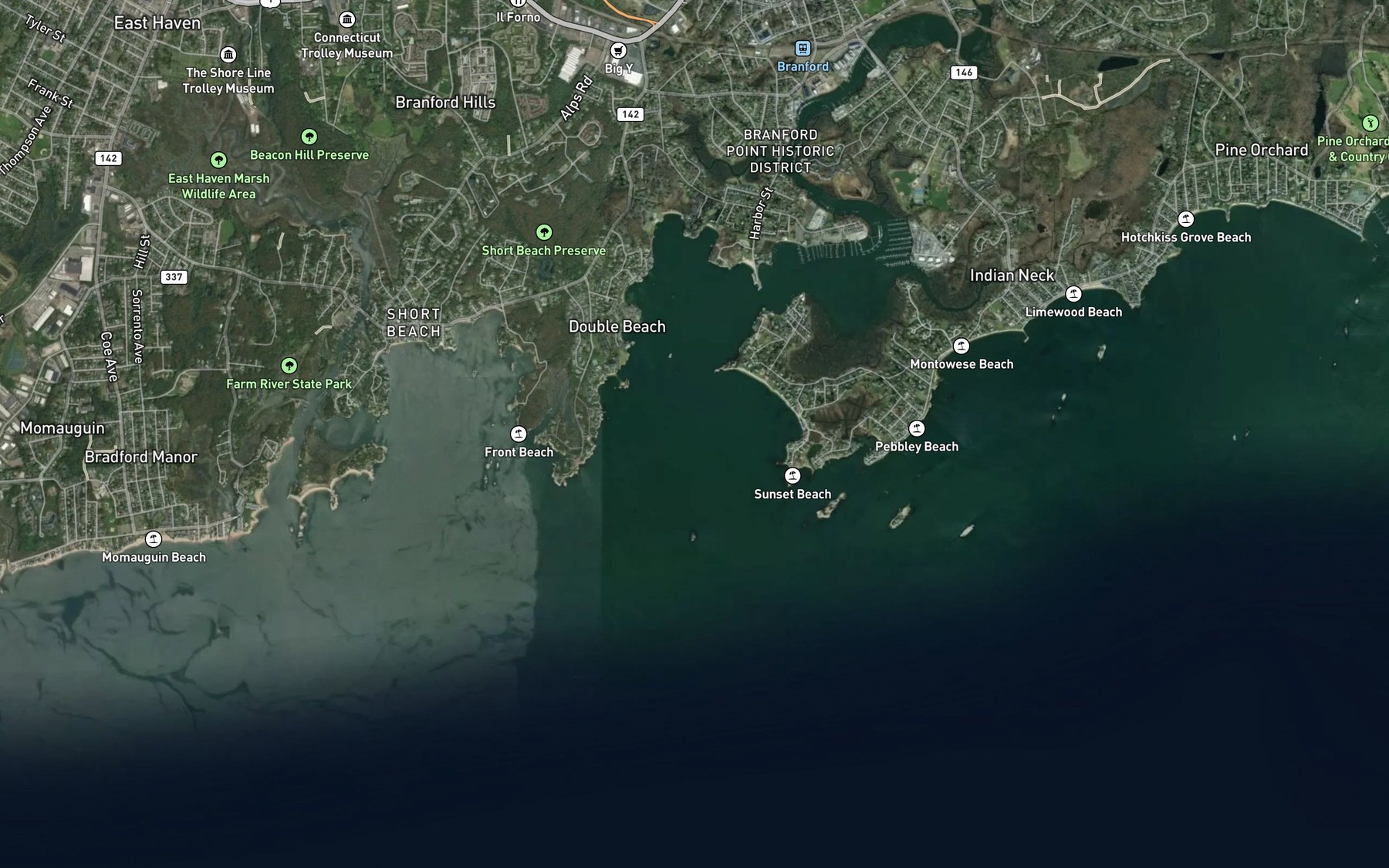 Satellite map of the Branford Harbor