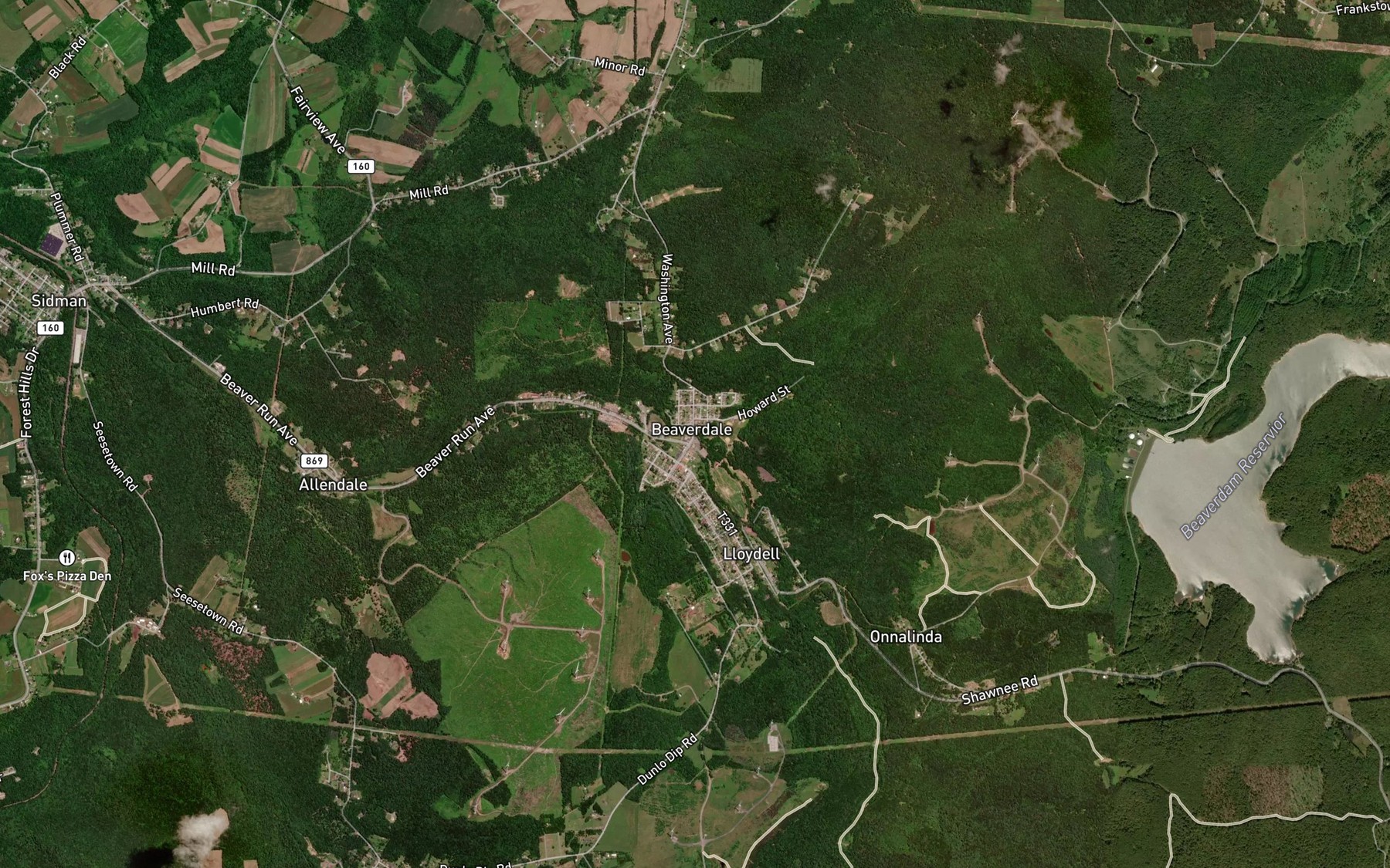 Satellite map of the Beaverdam Run