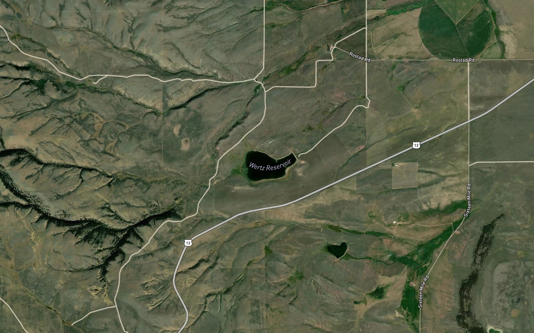 Satellite map of the Wertz Reservoir