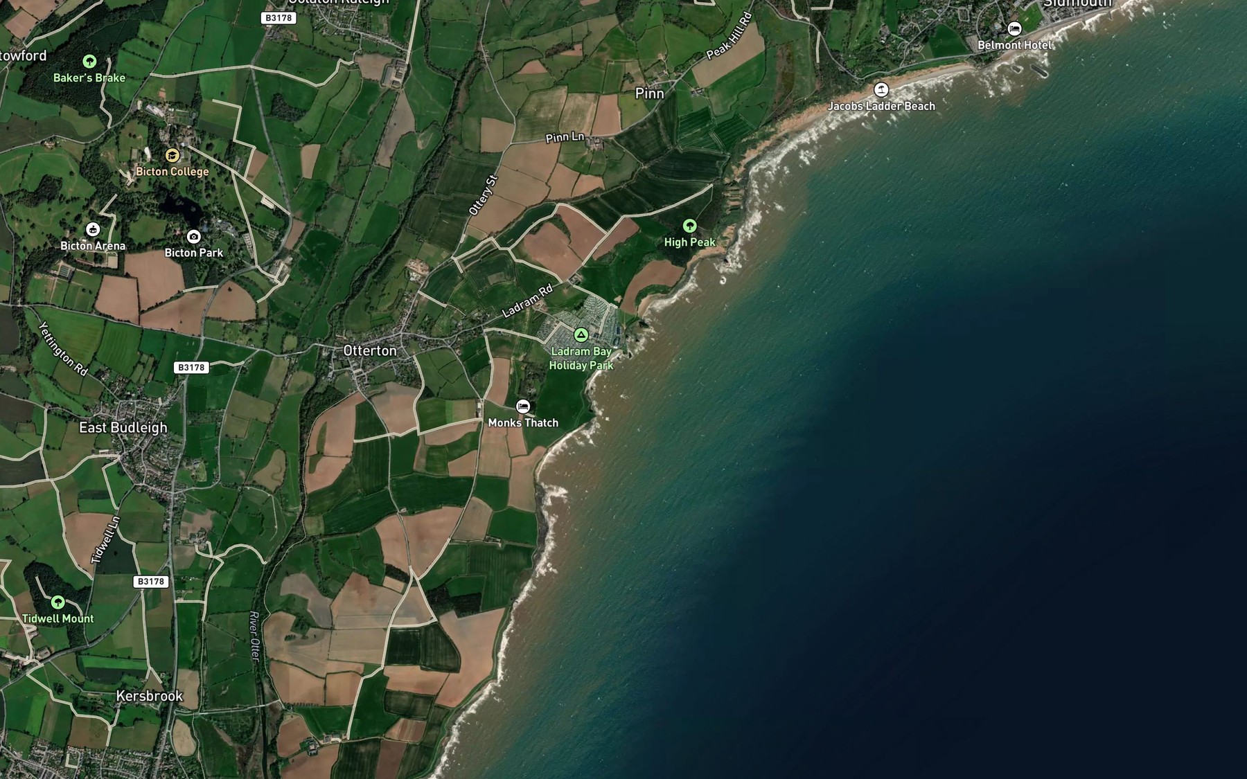 Satellite map of the Ladram Bay