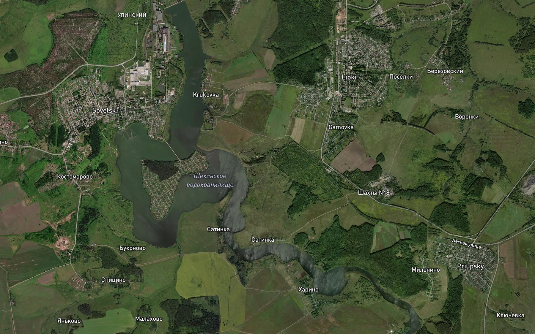 Satellite map of the Shchekinskoye Vodokhranilishche