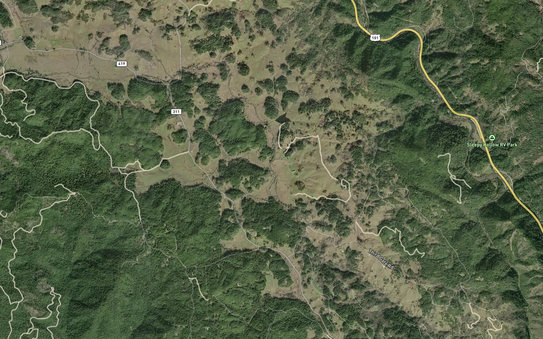 Satellite map of the Curly Cow Creek