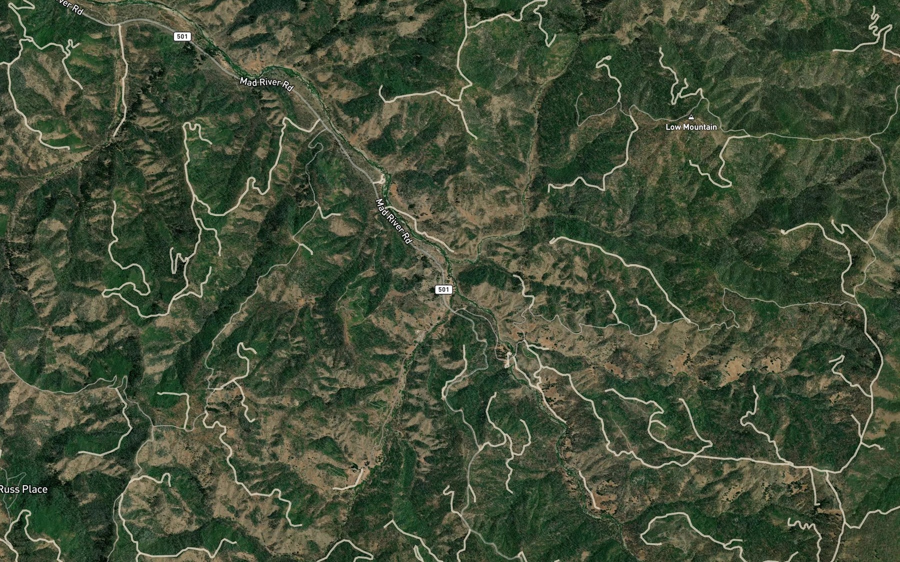 Satellite map of the South Fork Mad River
