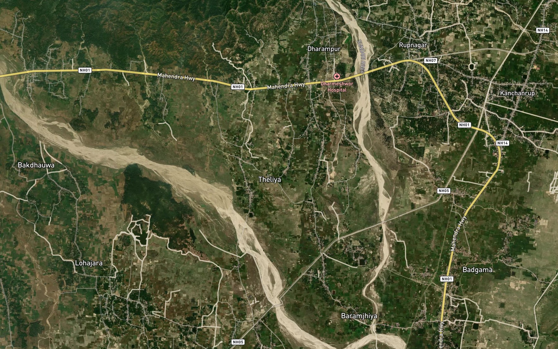 Satellite map of the Babhana Khola