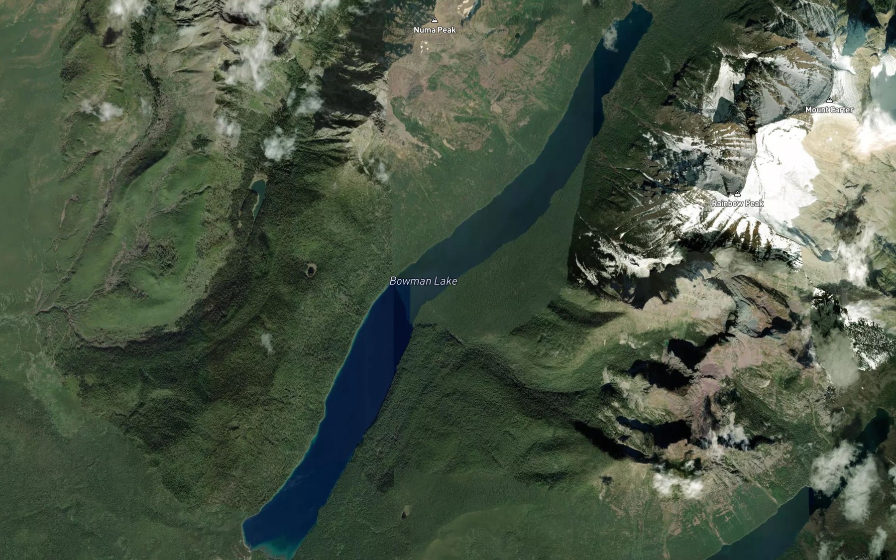 Satellite map of the Bowman Lake