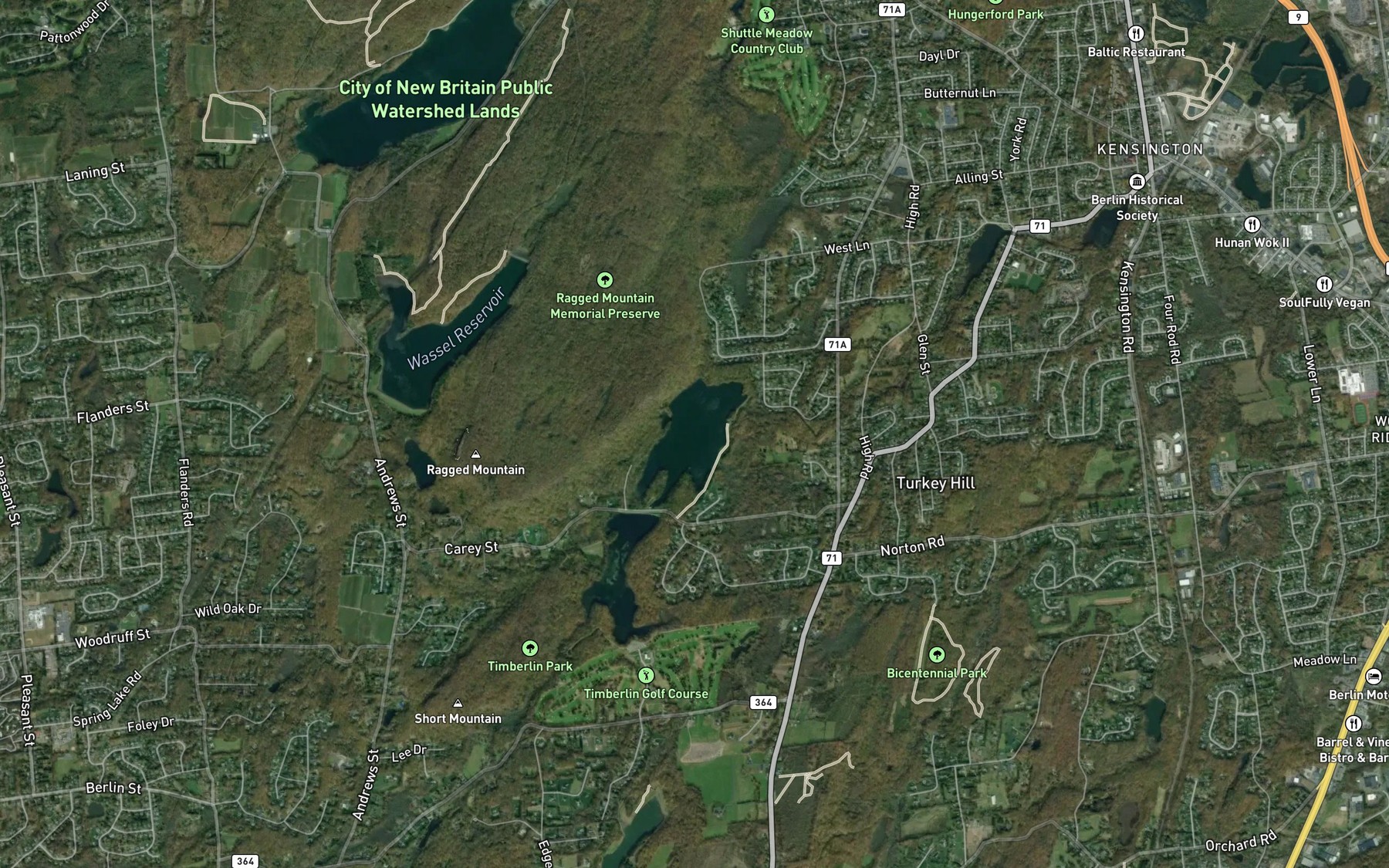 Satellite map of the Hart Ponds