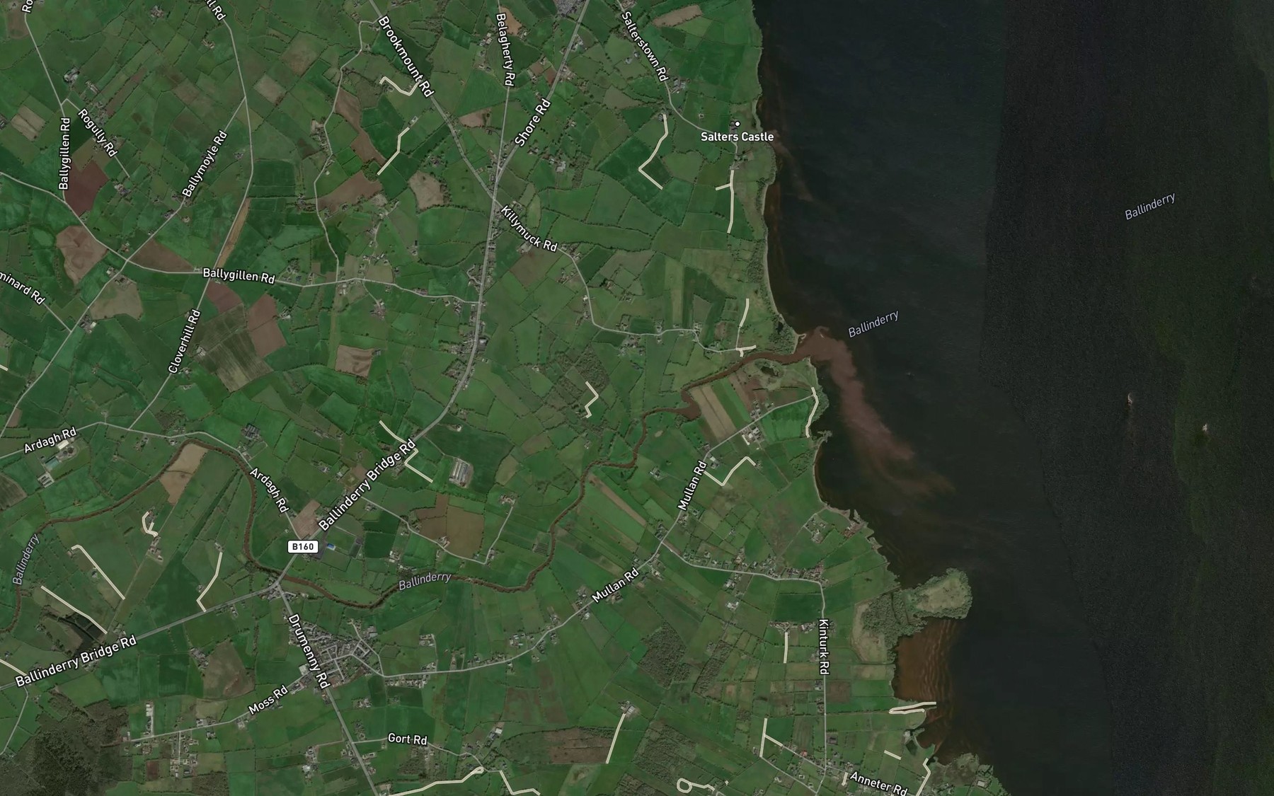 Satellite map of the Ballinderry River