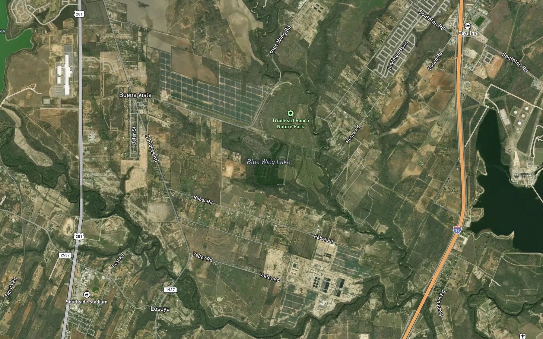 Satellite map of the Blue Wing Lake