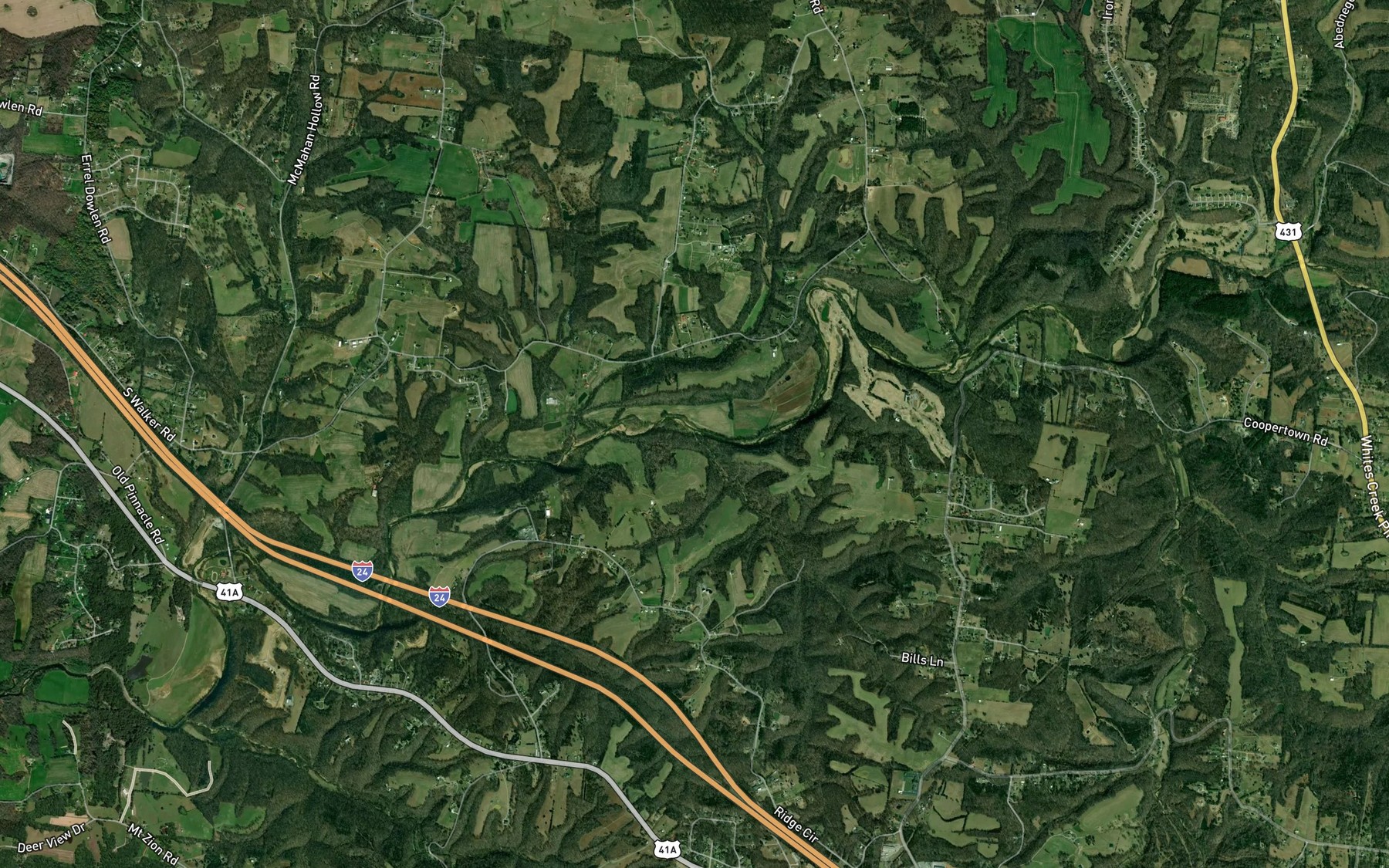 Satellite map of the Venters Branch