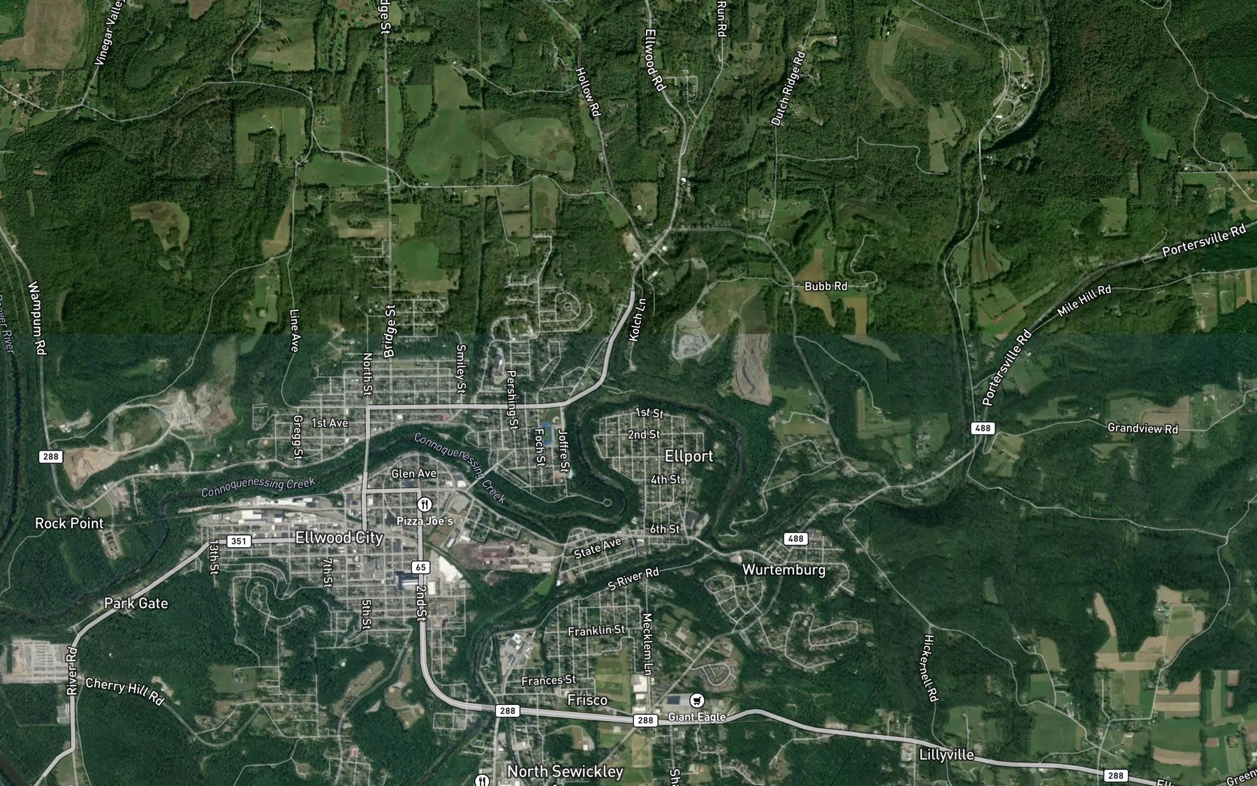 Satellite map of the Duck Run