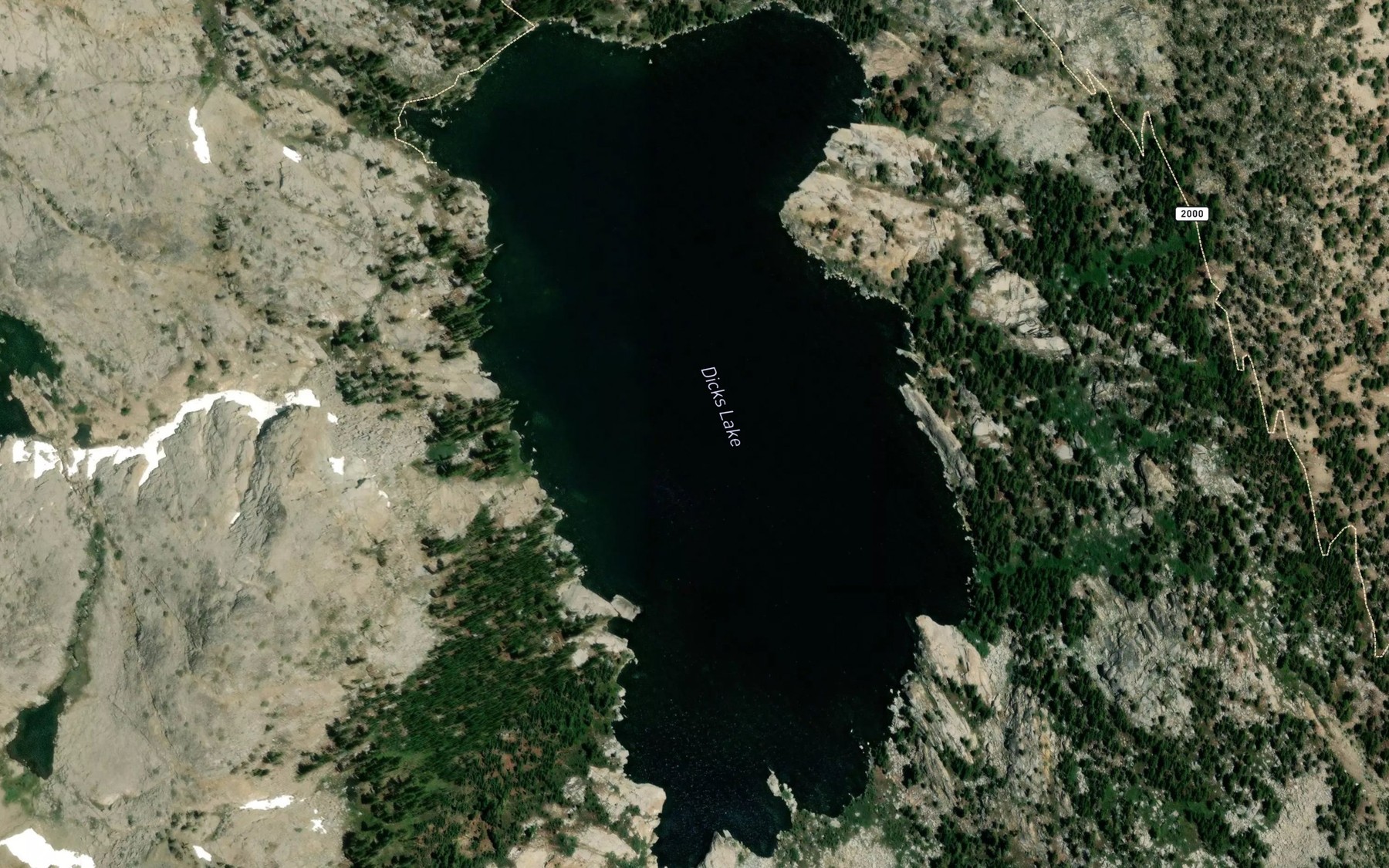 Satellite map of the Dicks Lake