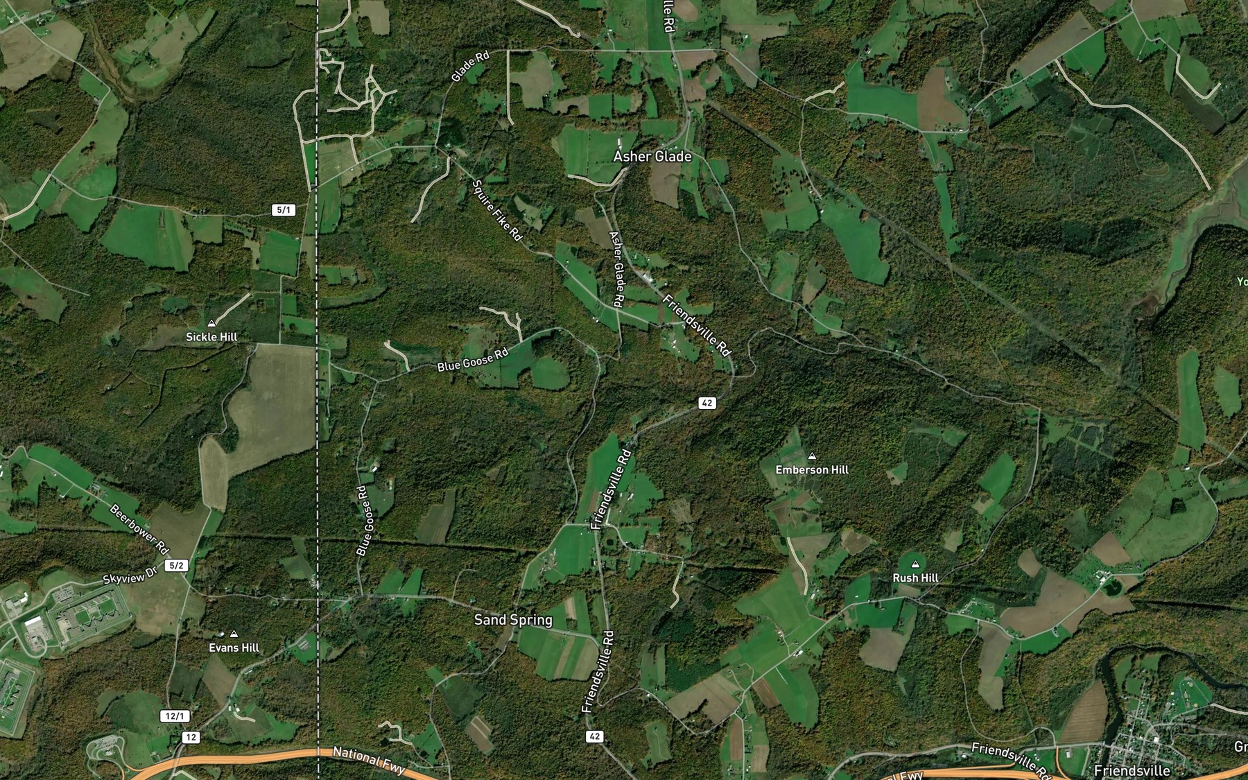 Satellite map of the South Branch Laurel Run