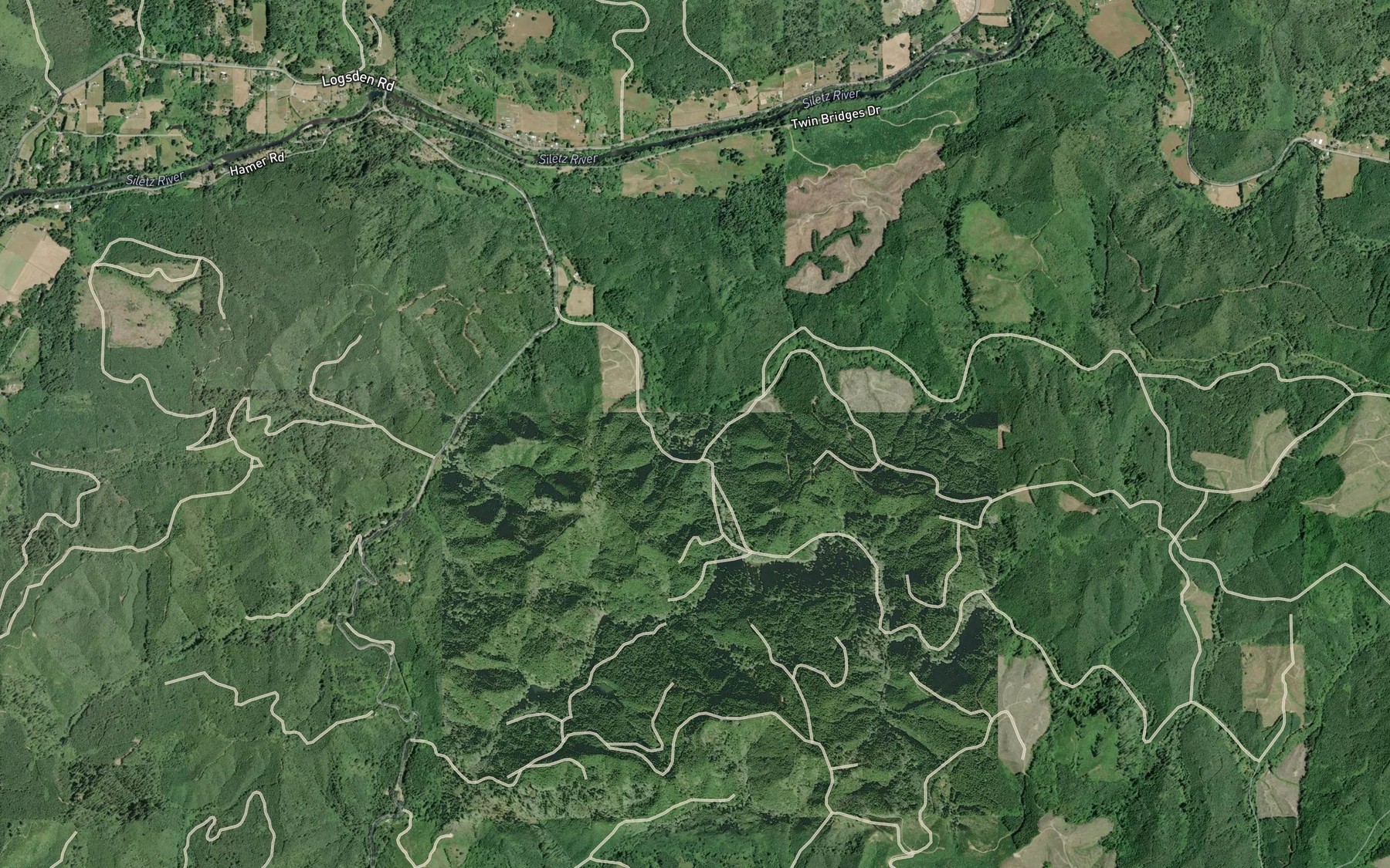 Satellite map of the Thayer Creek