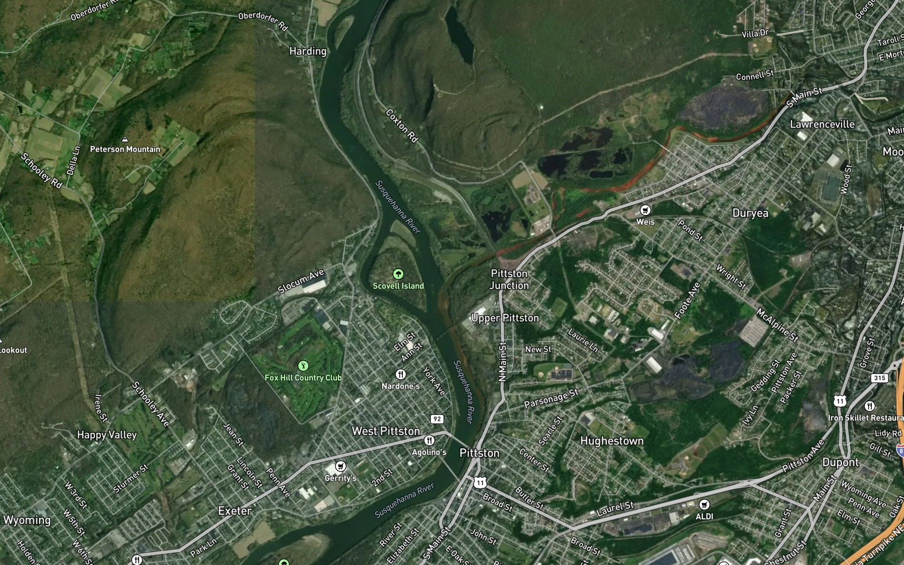 Satellite map of the Lackawanna River