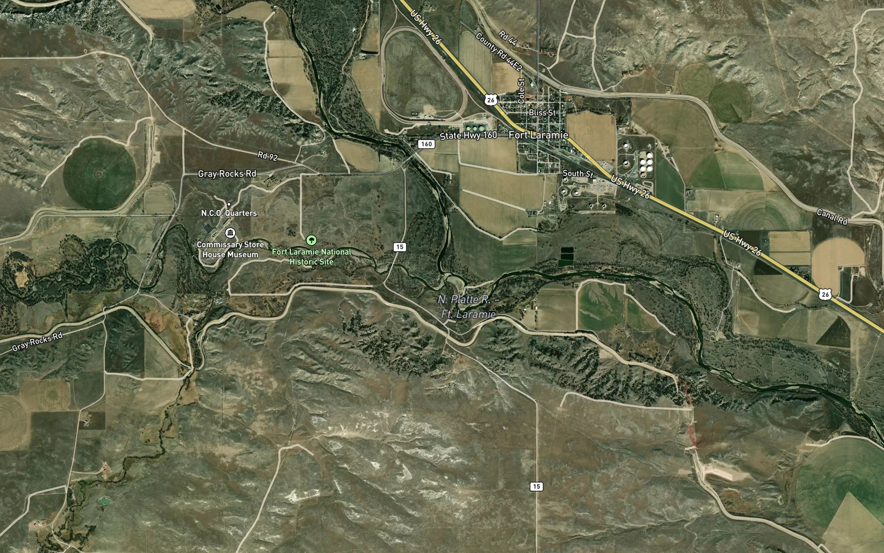 Satellite map of the Laramie River