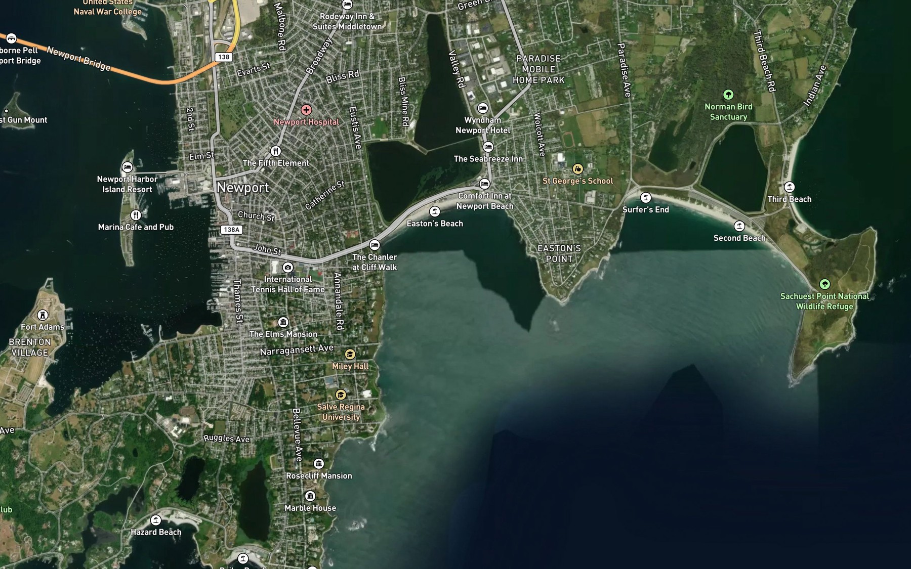 Satellite map of the Easton Bay