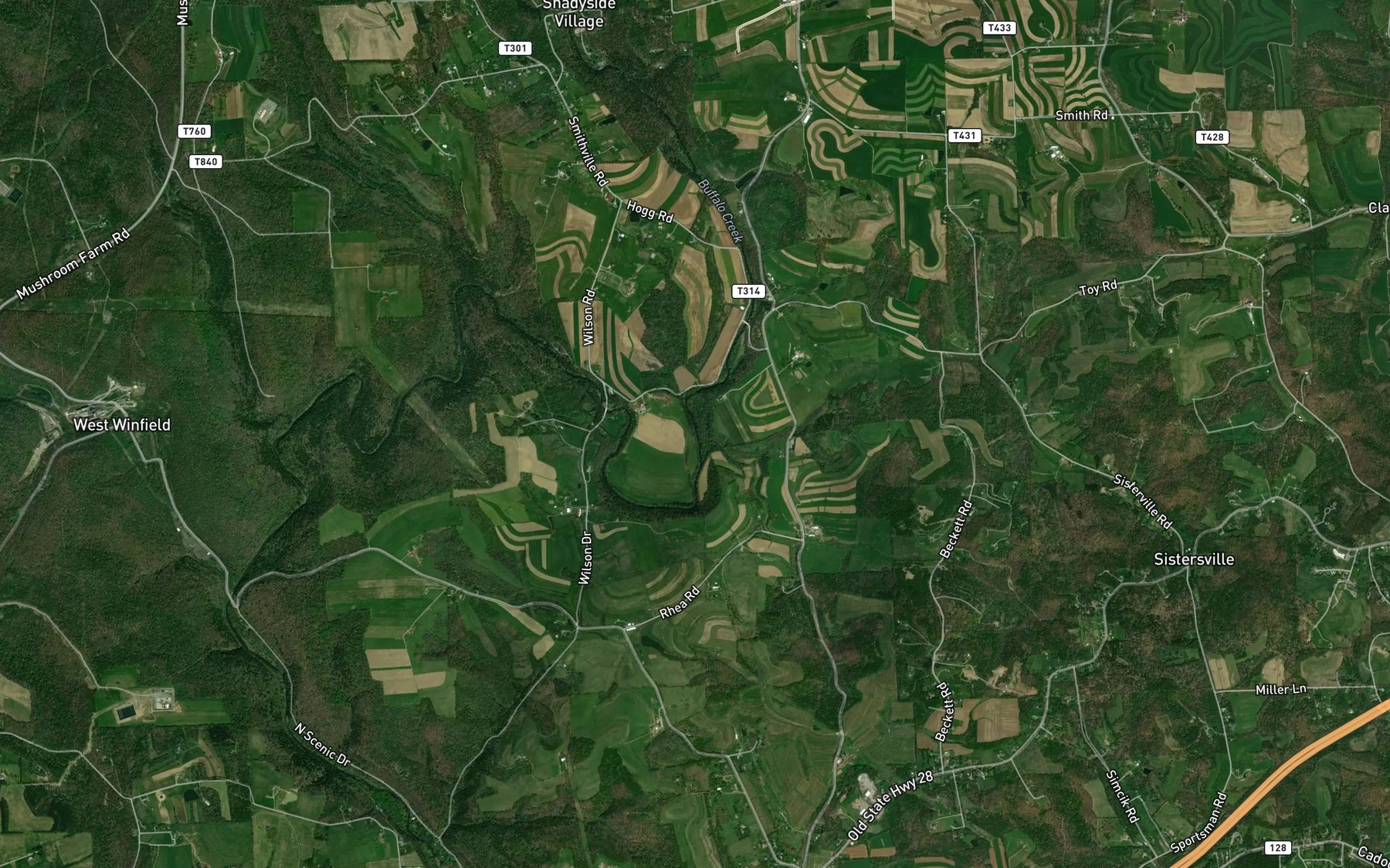 Satellite map of the Marrowbone Run