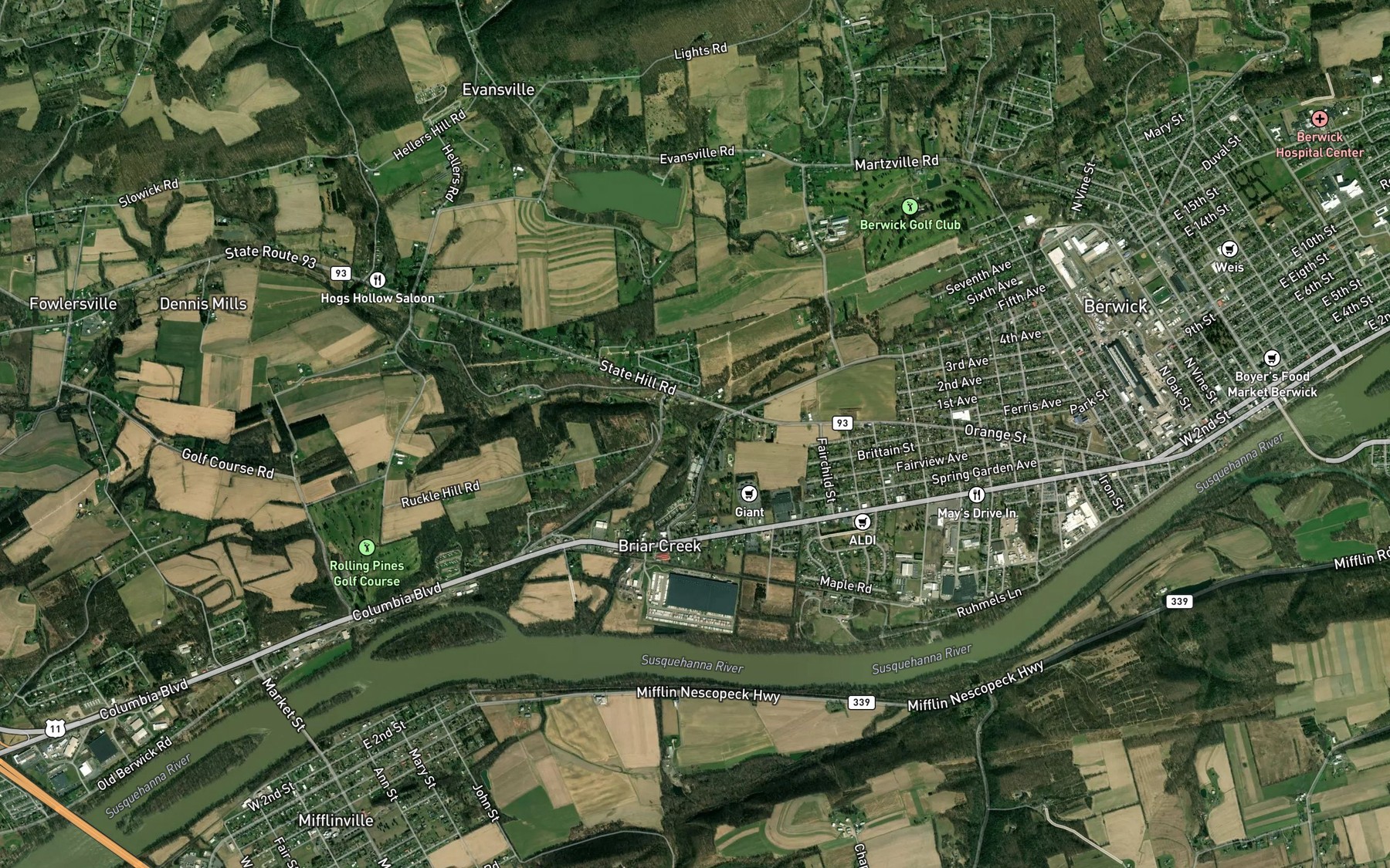 Satellite map of the East Branch Briar Creek