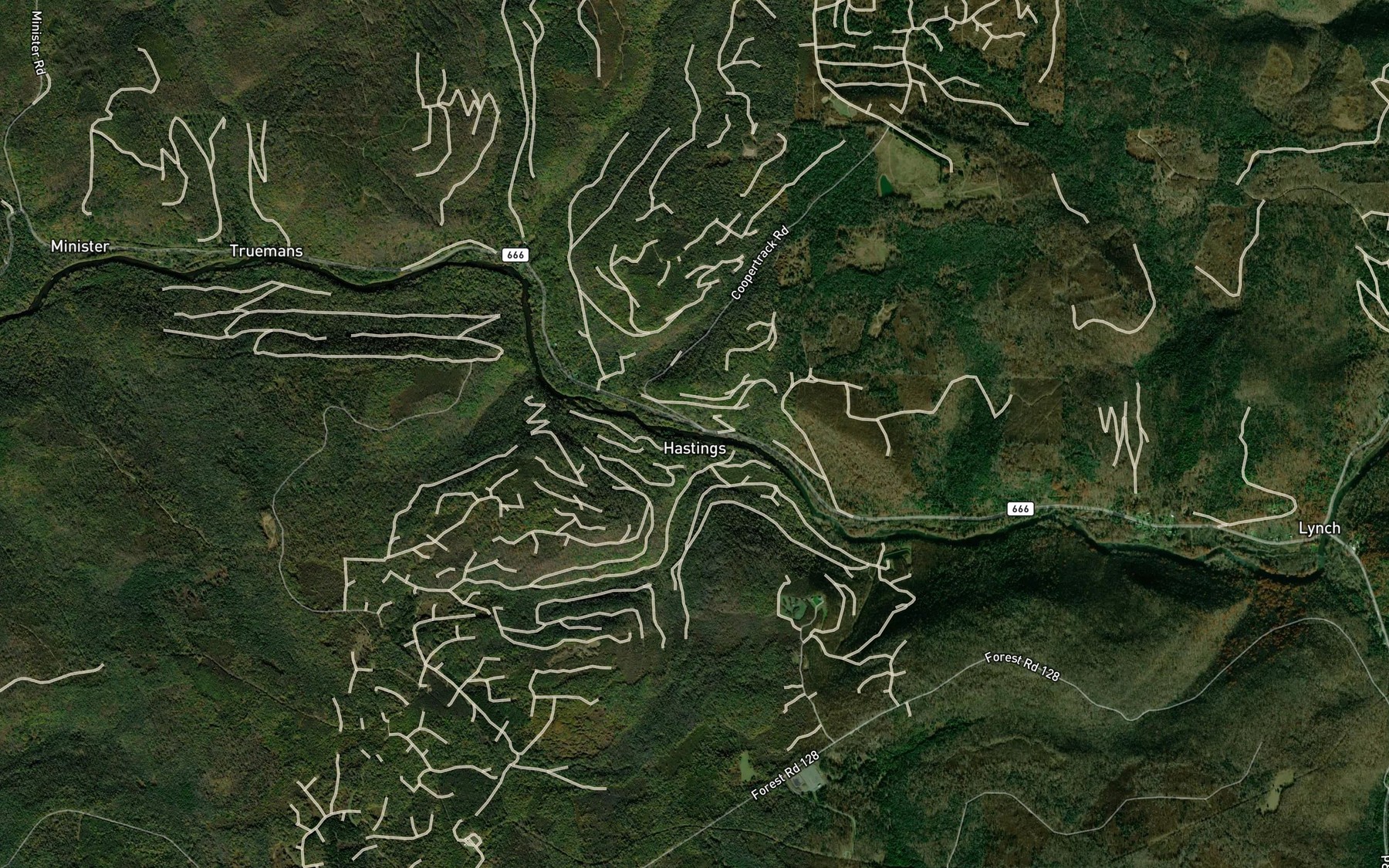 Satellite map of the Hastings Run