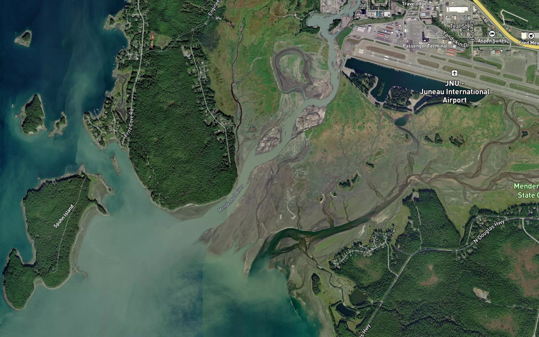 Satellite map of the Mendenhall River