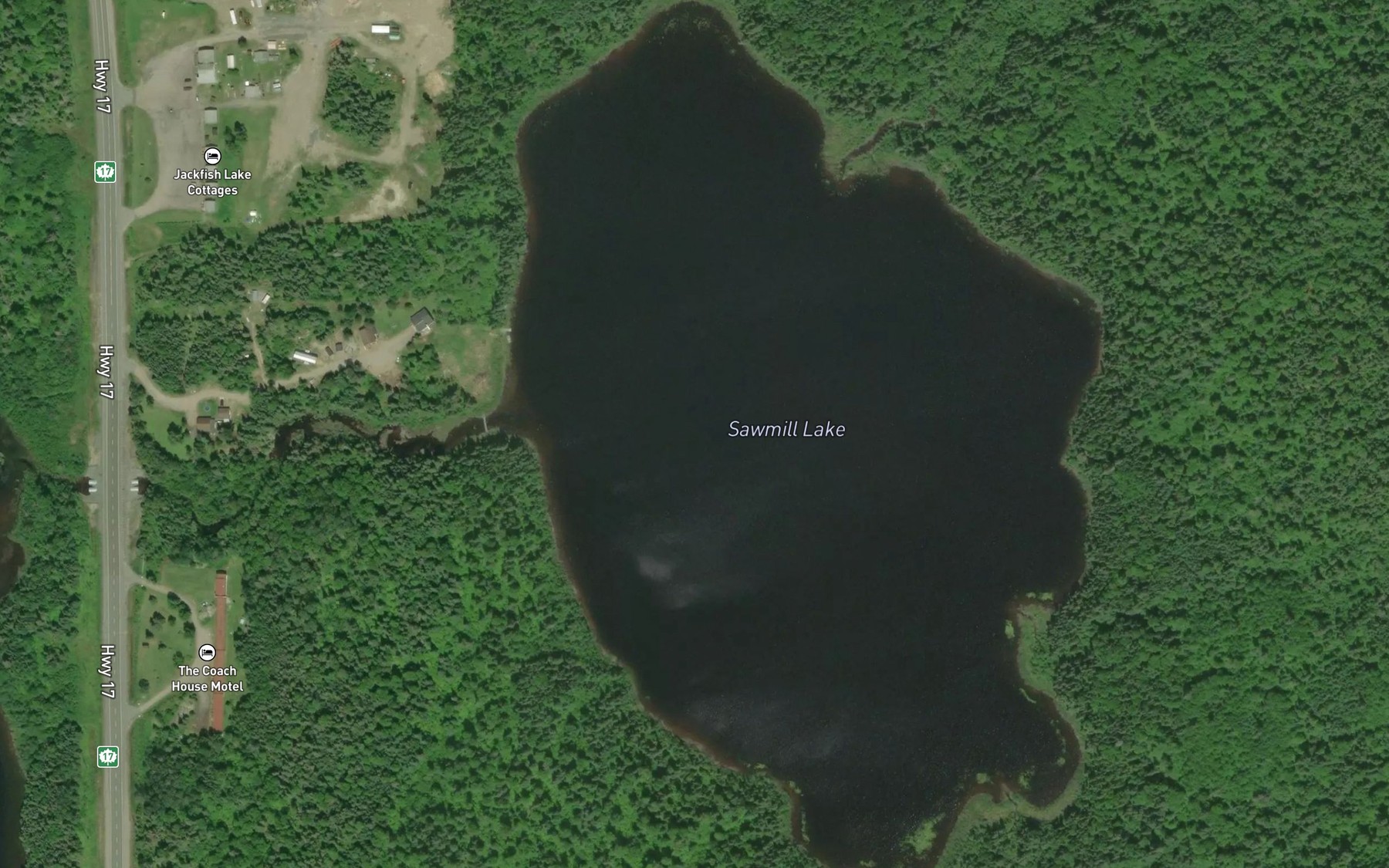 Satellite map of the Sawmill Lake