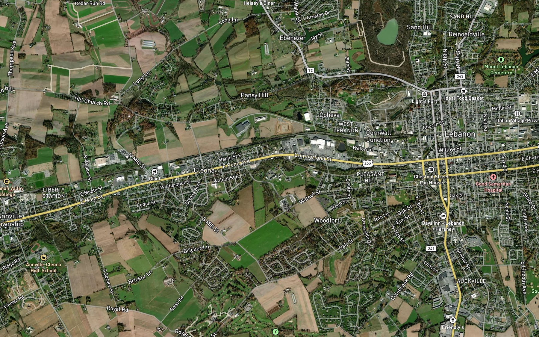 Satellite map of the Snitz Creek